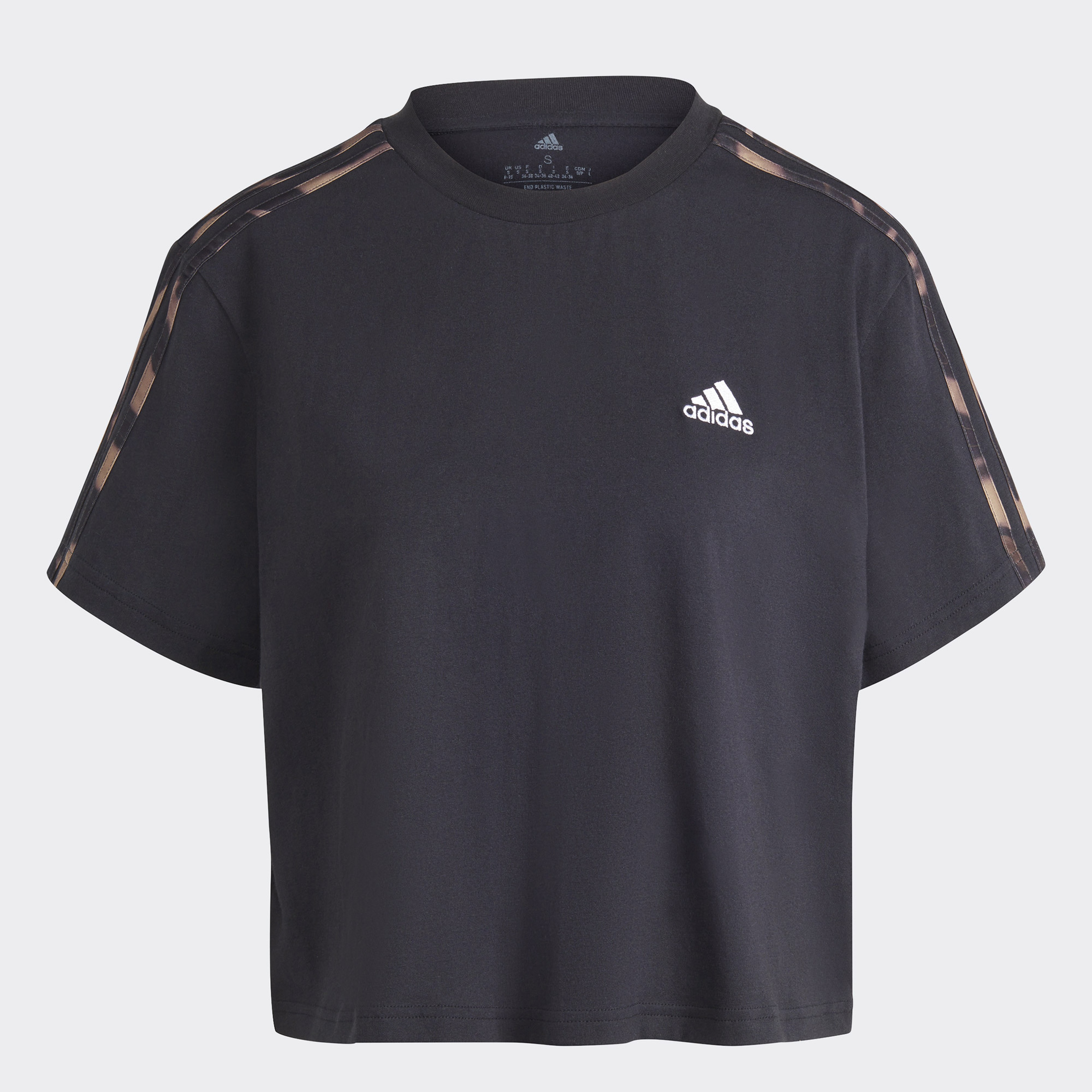 adidas Vibrant Print 3-Stripes Cotton Crop Kadın Siyah Günlük T-Shirt