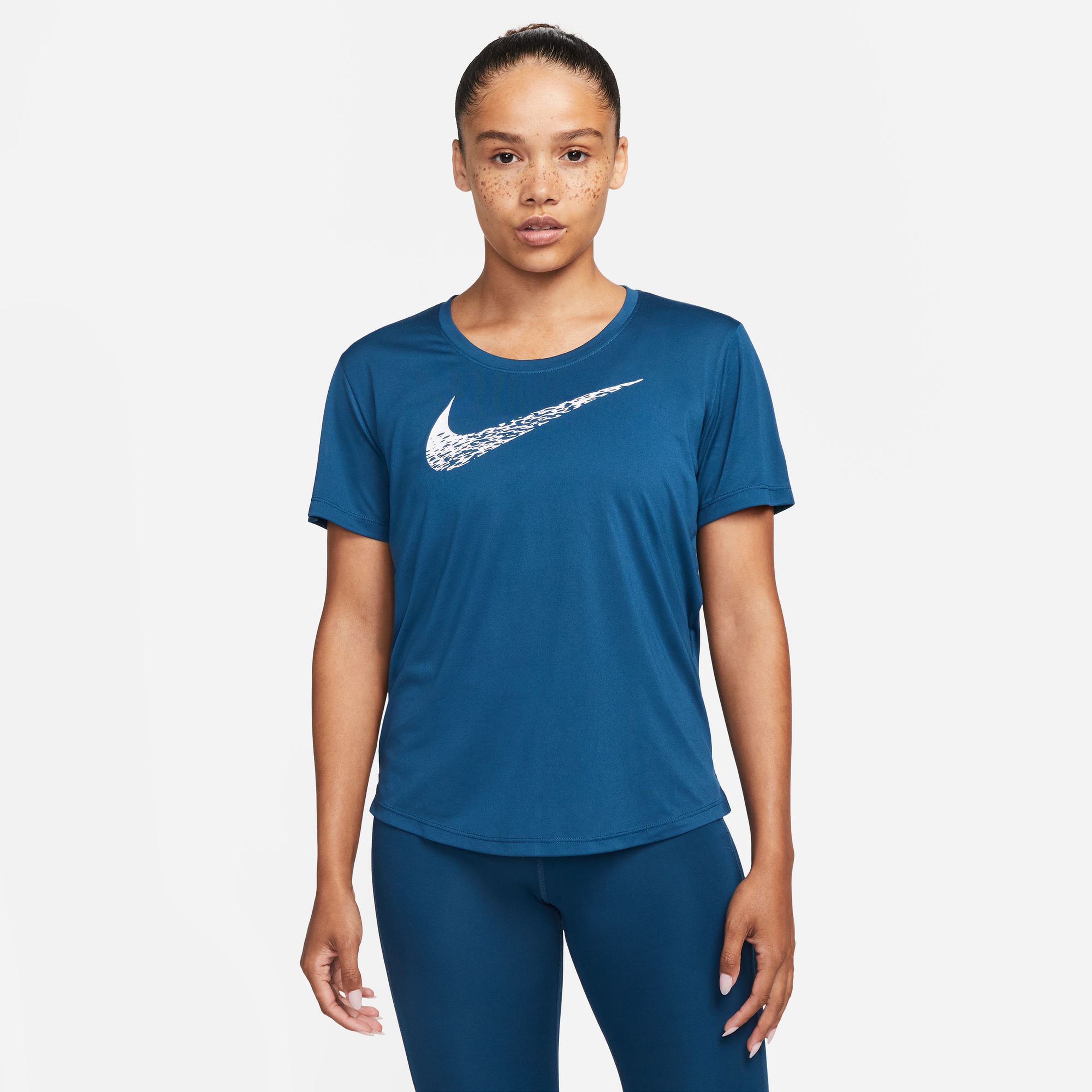 Nike W Nk Swoosh Run Ss Kadın Mavi T-Shirt
