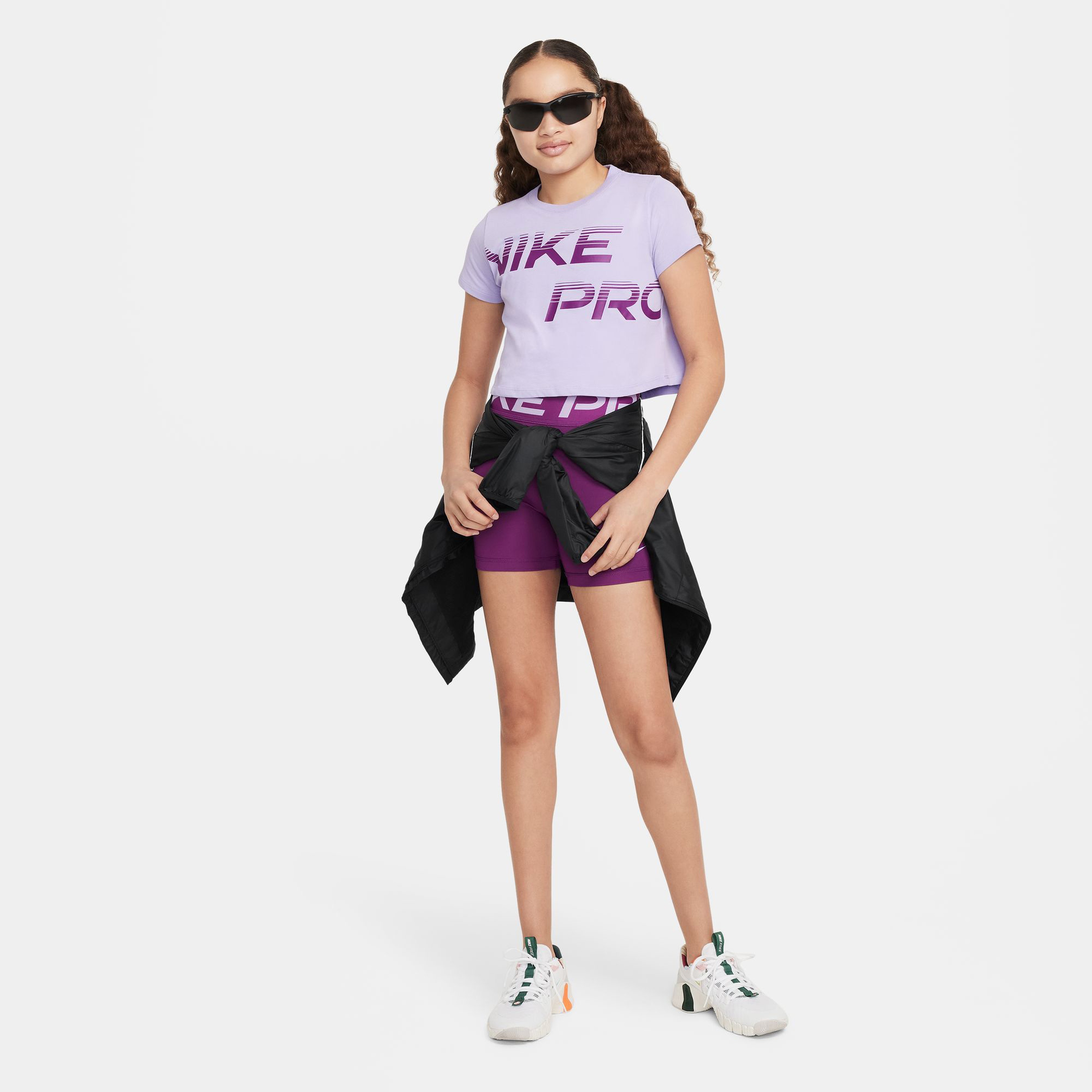 Nike Pro Dri-Fit Çocuk Mor Crop Günlük T-Shirt