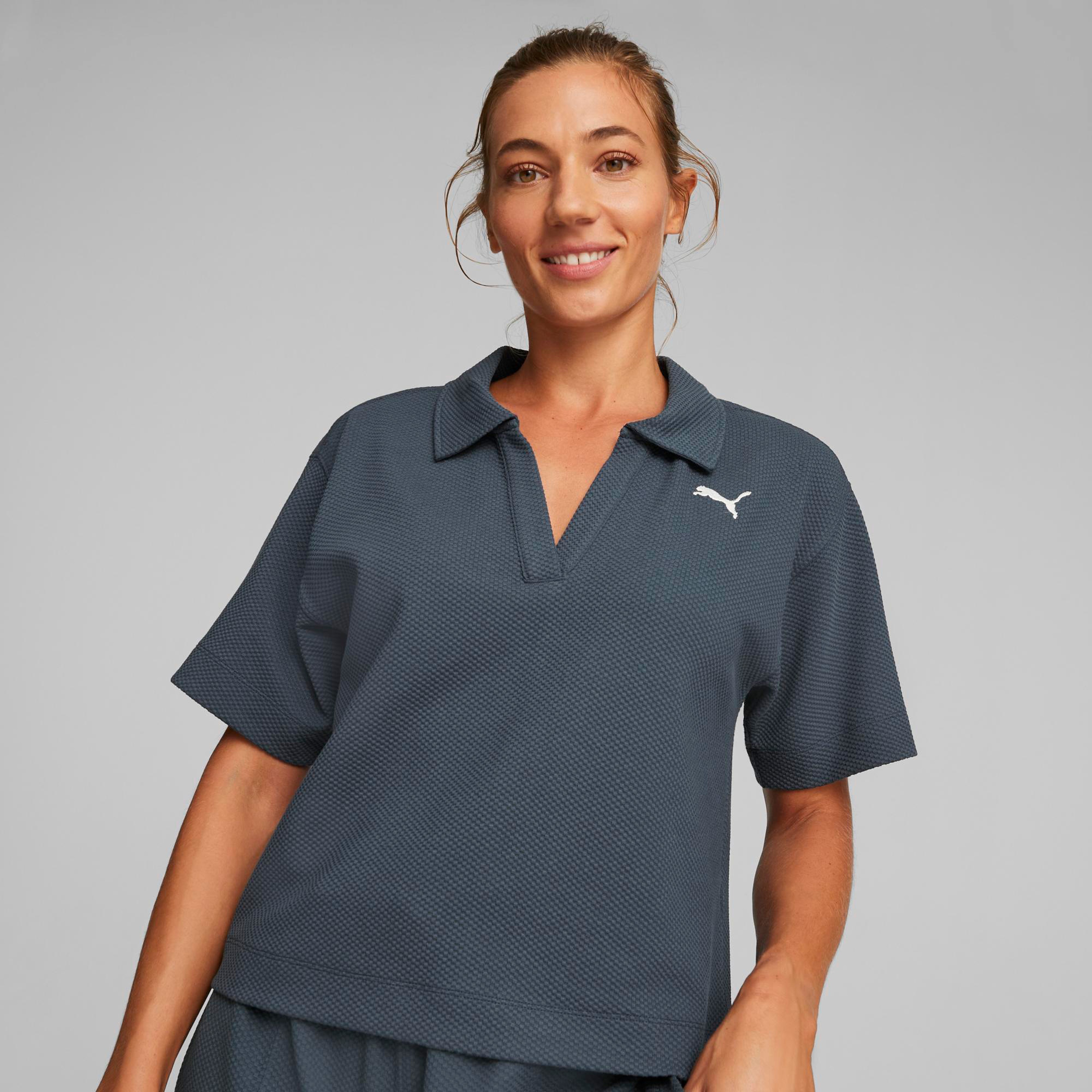 Puma HER Polo Tee Dark Night Kadın Mavi Günlük T-Shirt