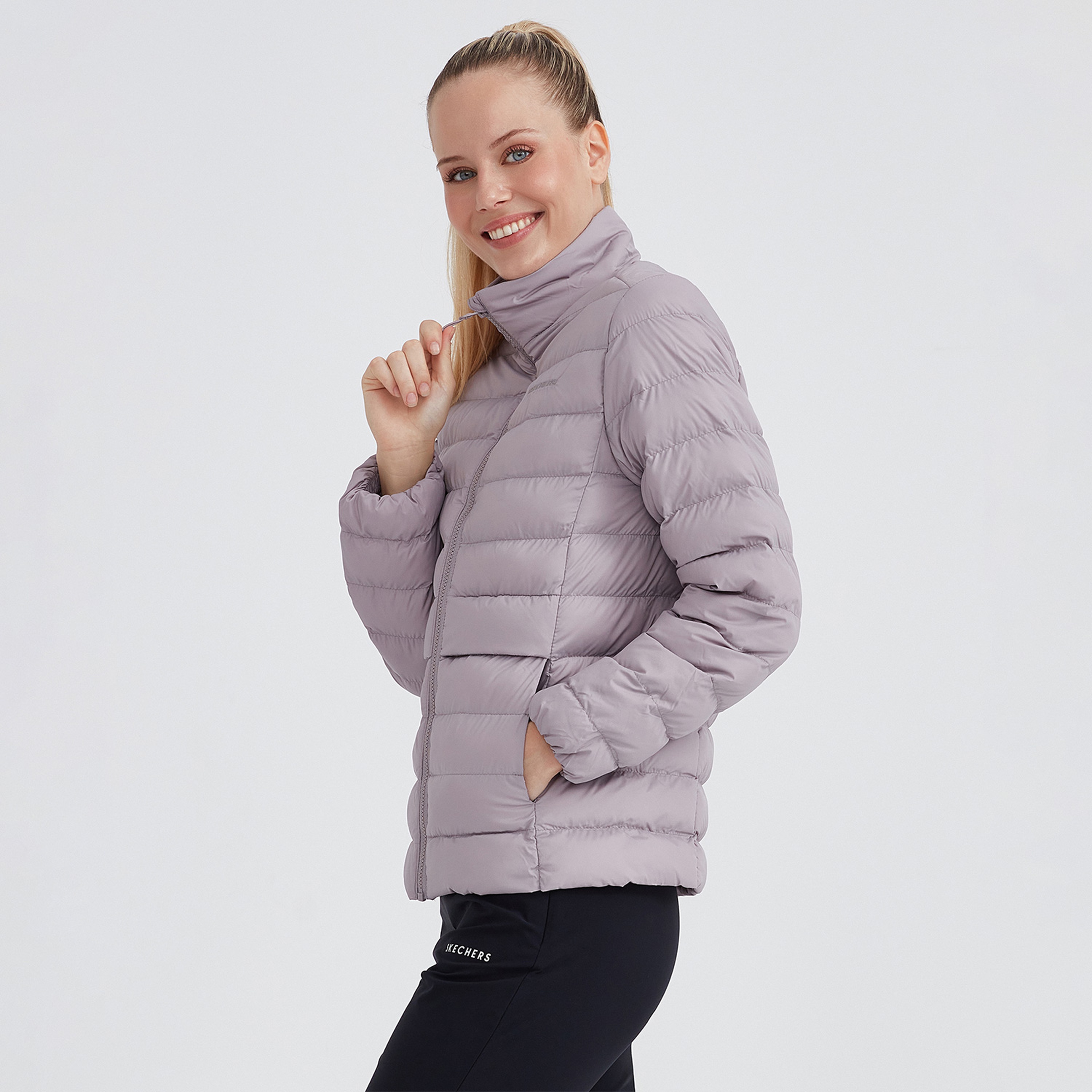 Skechers Outerwear Pop Up Detailed Padded Kadın Mor Mont
