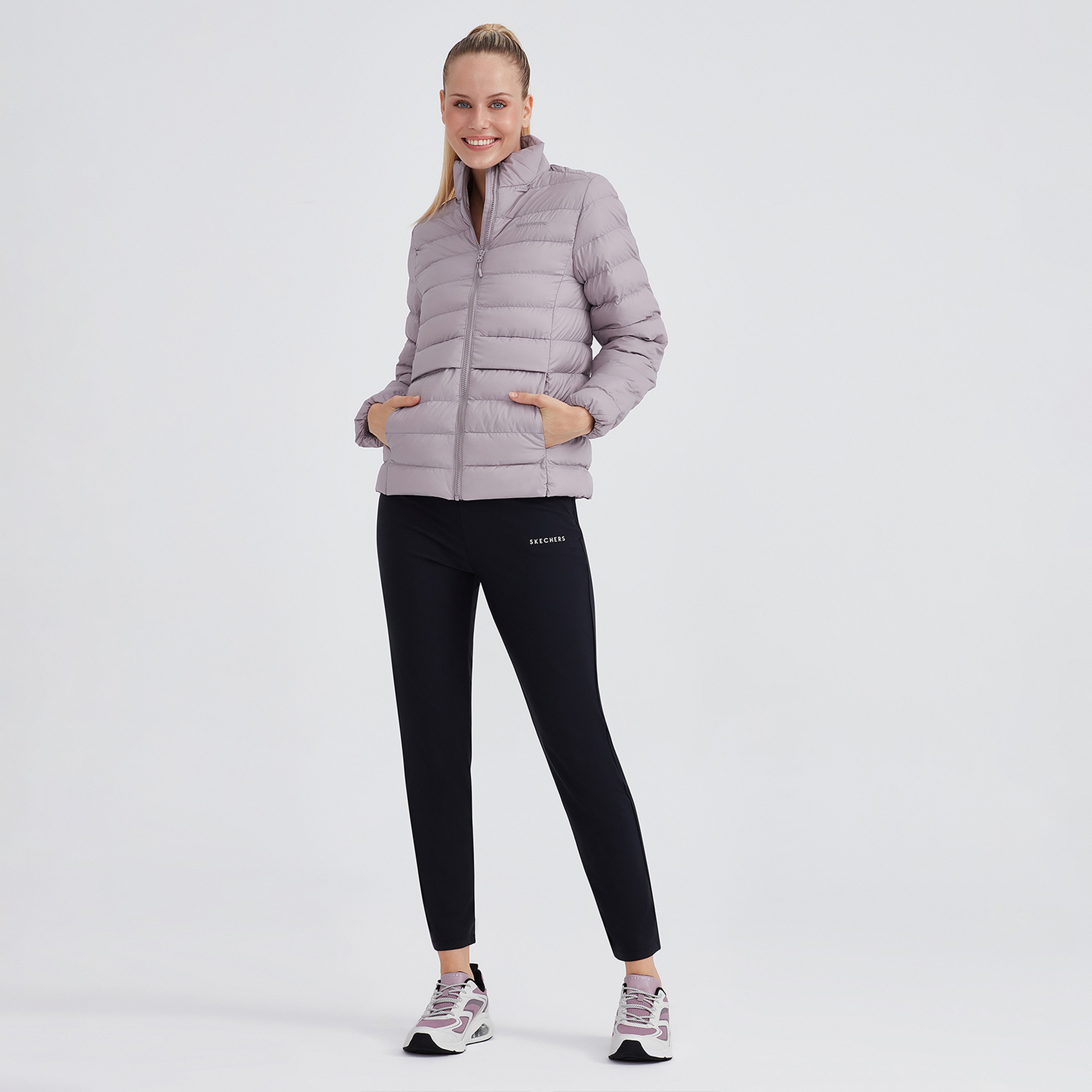 Skechers Outerwear Pop Up Detailed Padded Kadın Mor Mont