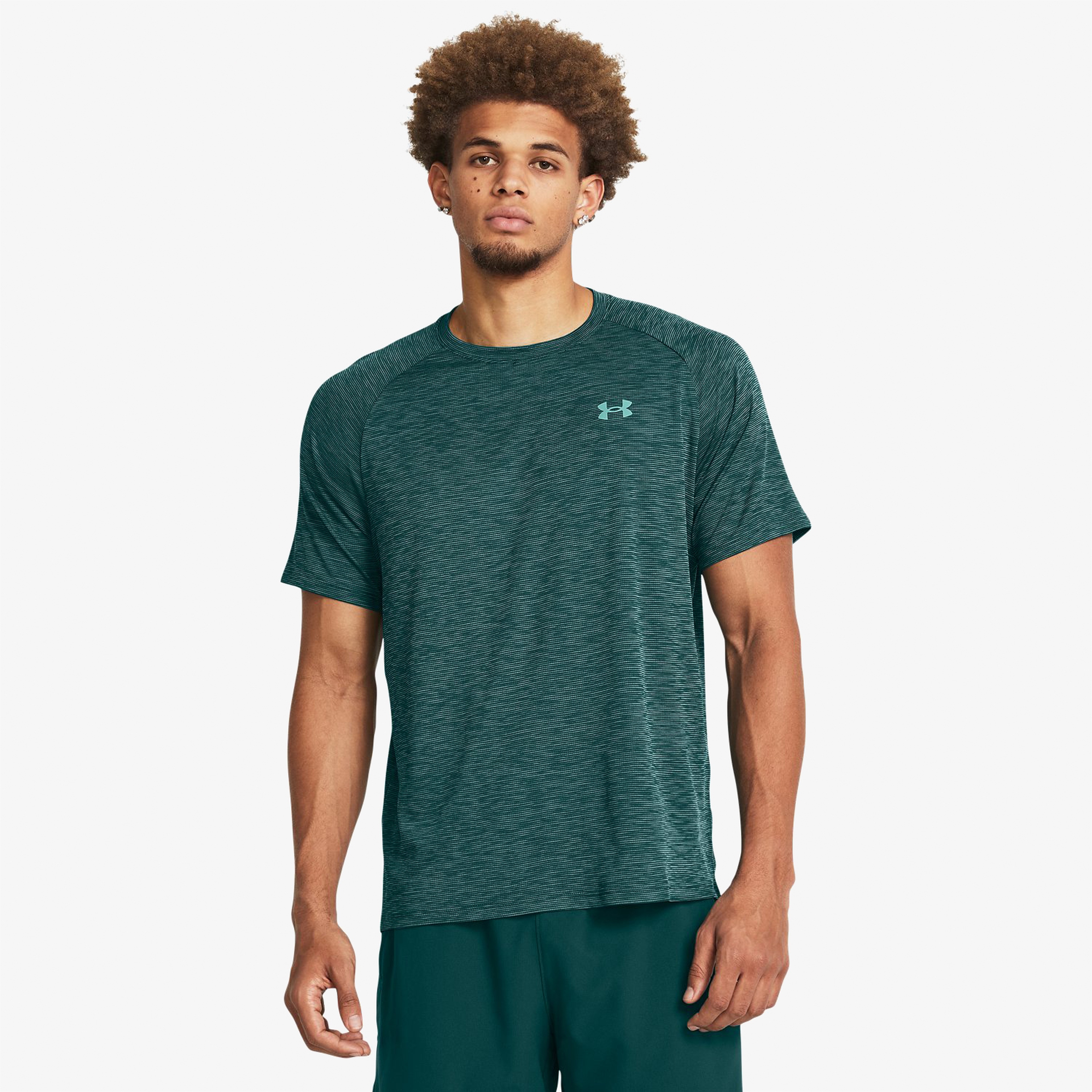 Under Armour Tech Textured Erkek Yeşil Antrenman T-Shirt