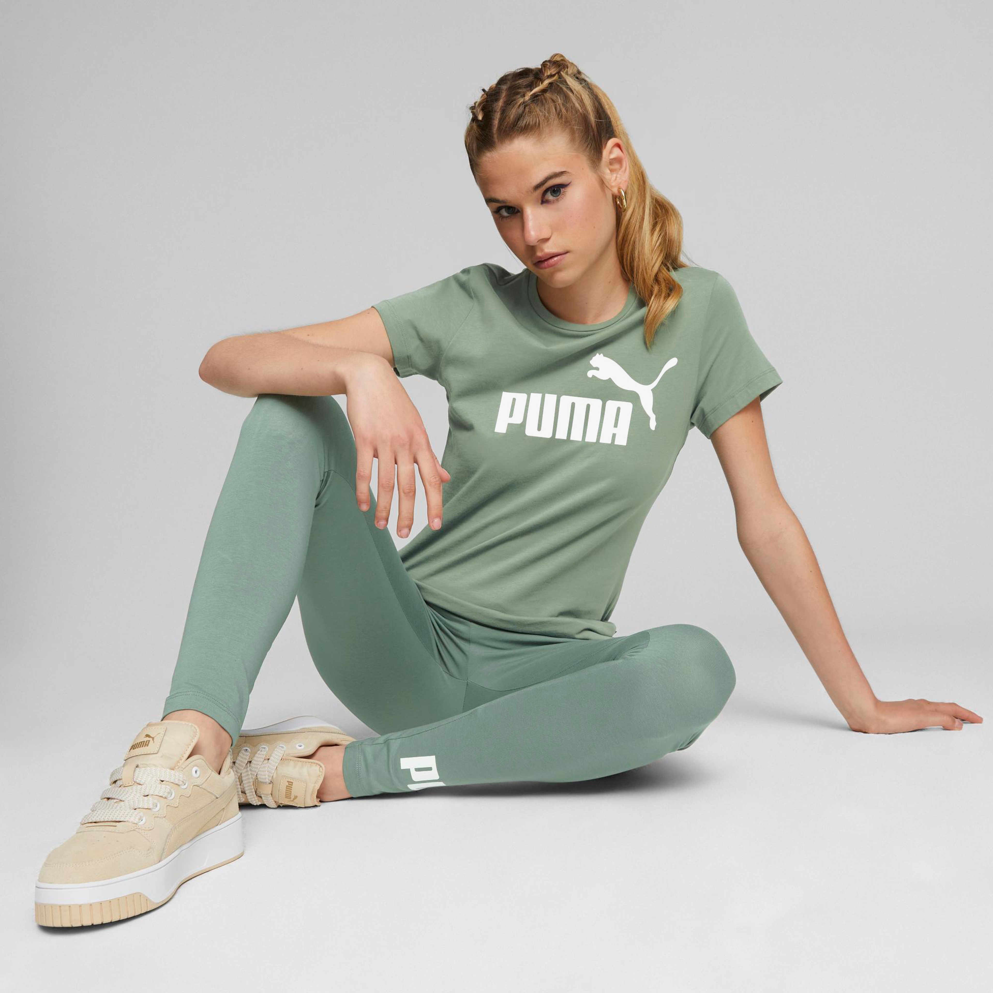 Puma Essentials Heather Kadın Yeşil Günlük T-Shirt