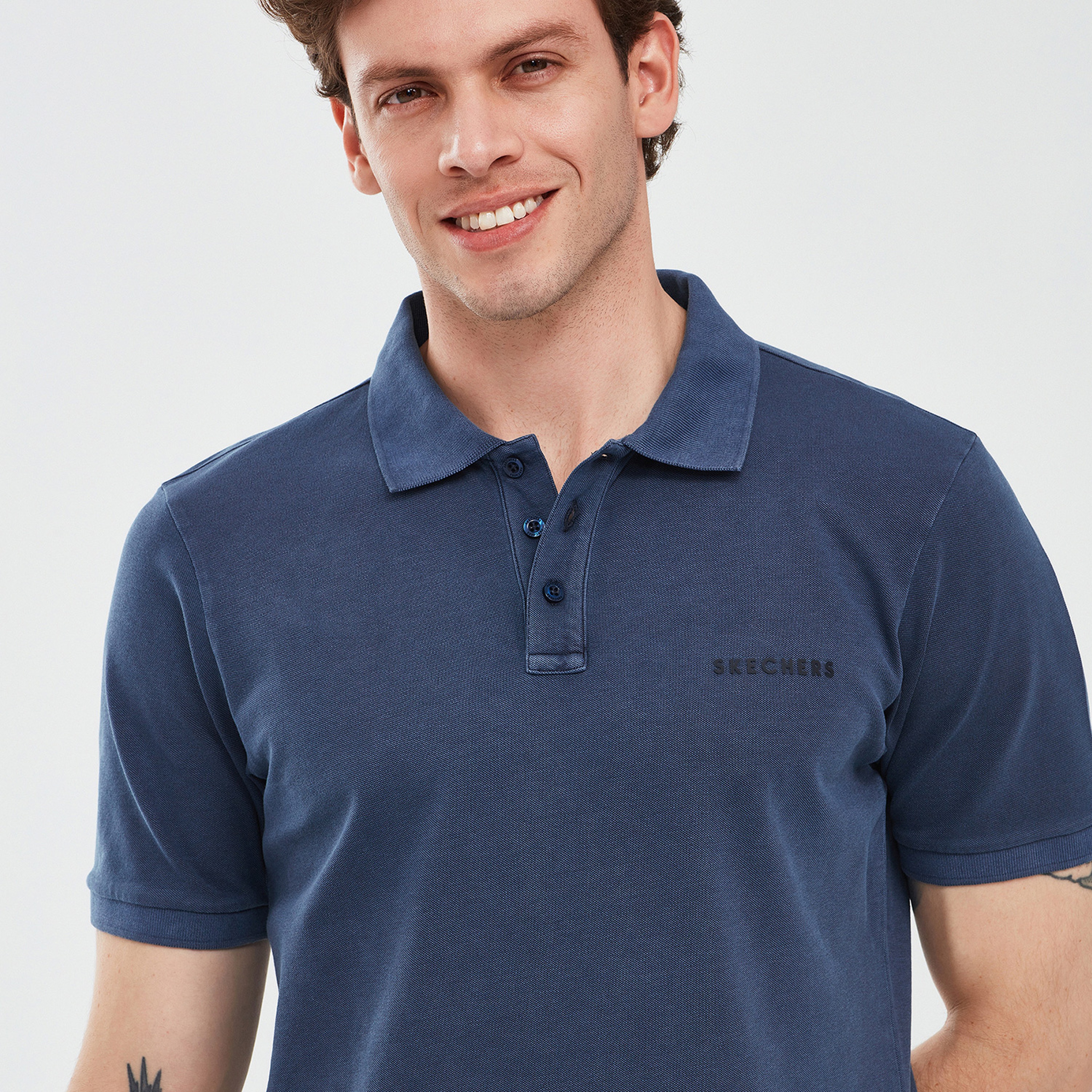 Skechers Organic Erkek Mavi Günlük Polo T-Shirt