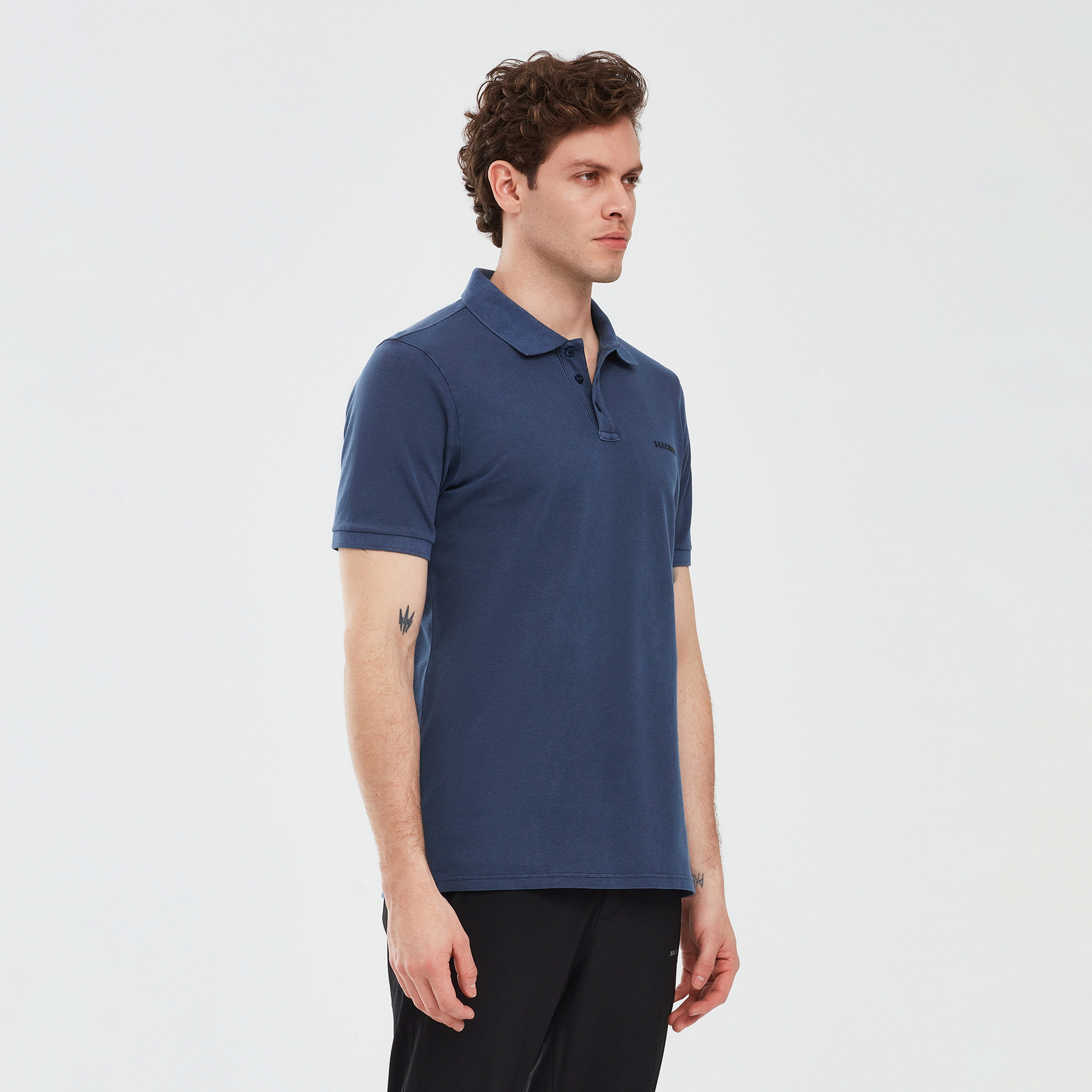 Skechers Organic Erkek Mavi Günlük Polo T-Shirt