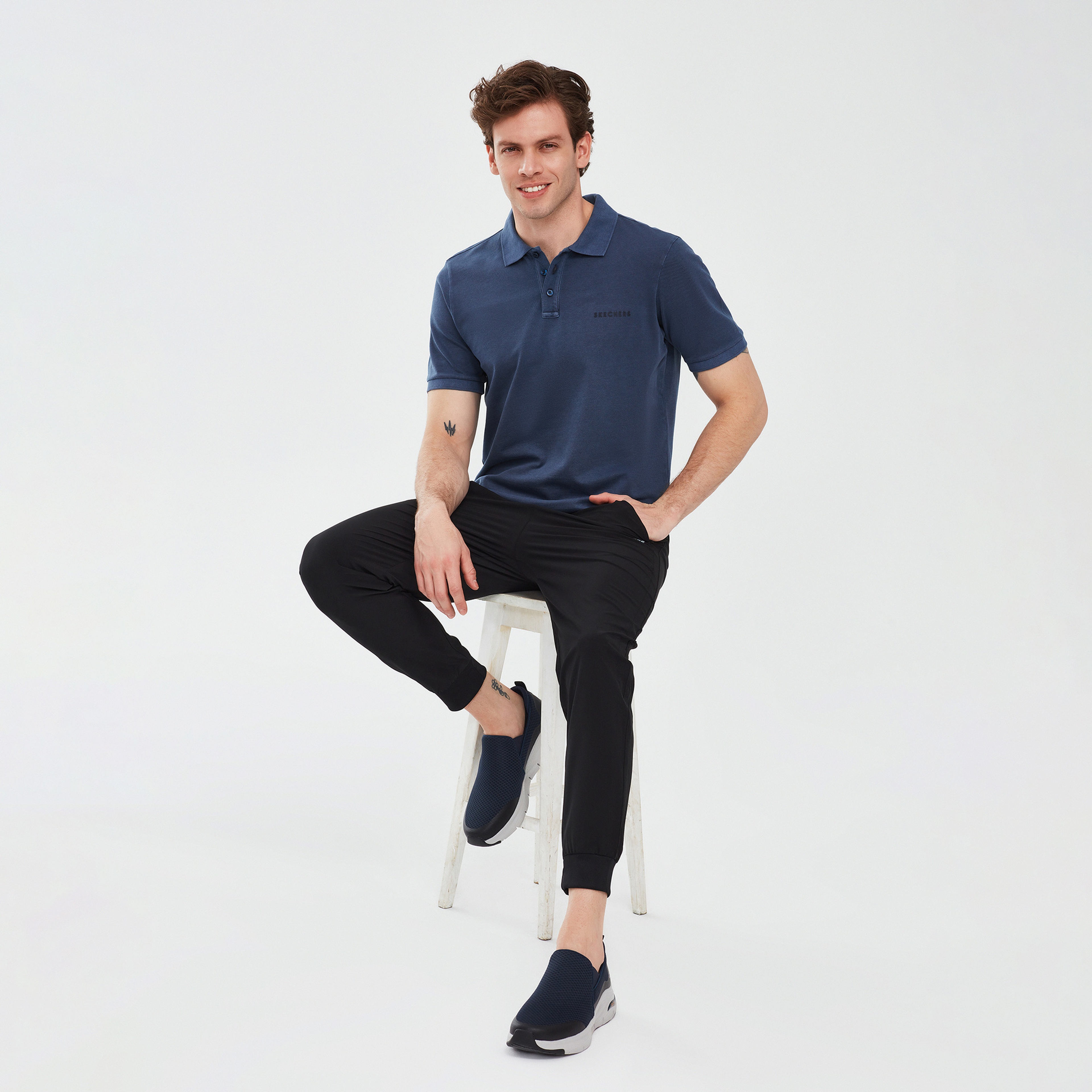 Skechers Organic Erkek Mavi Günlük Polo T-Shirt
