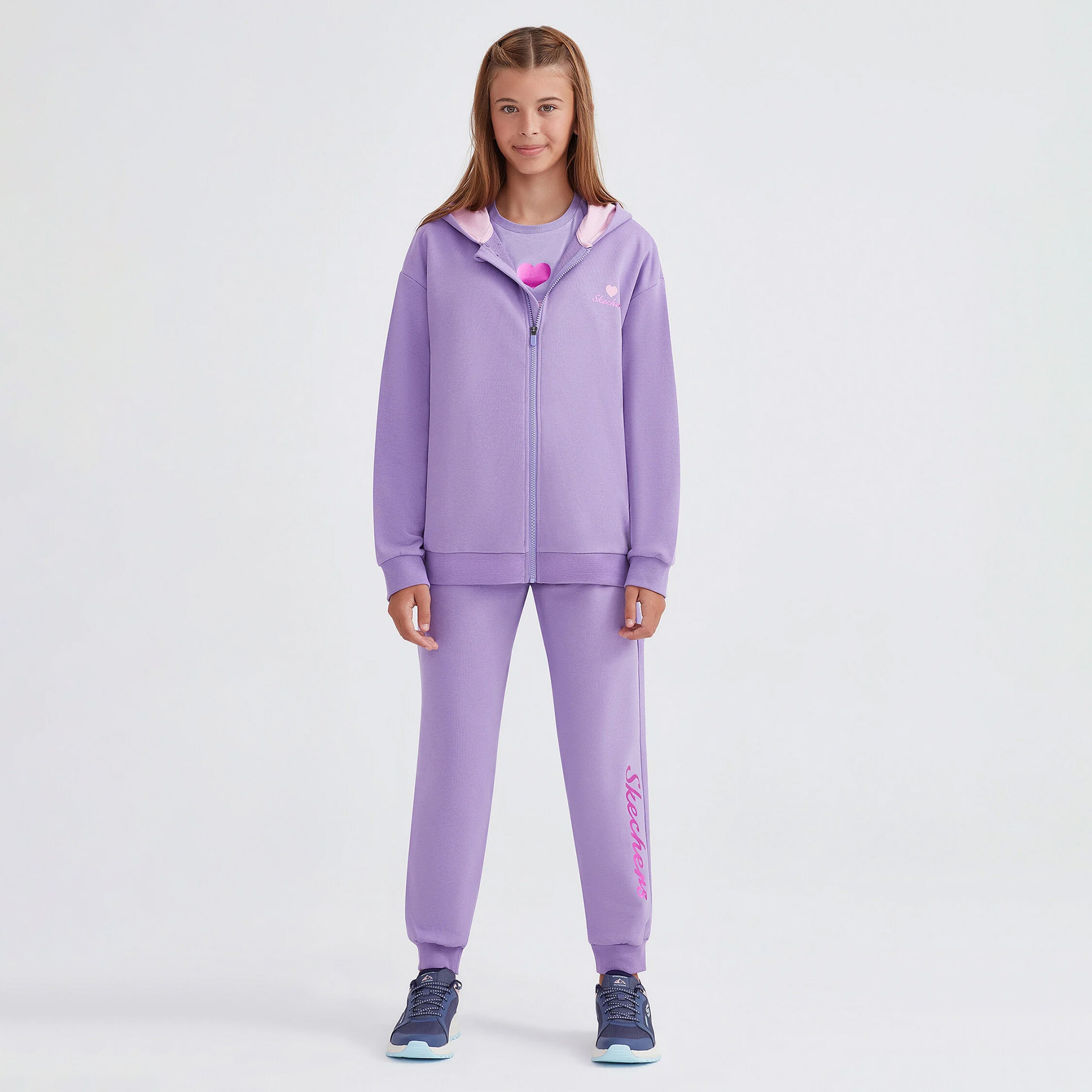 Skechers Heavy Weight Fleece Printed Çocuk Mor Eşofman Takımı