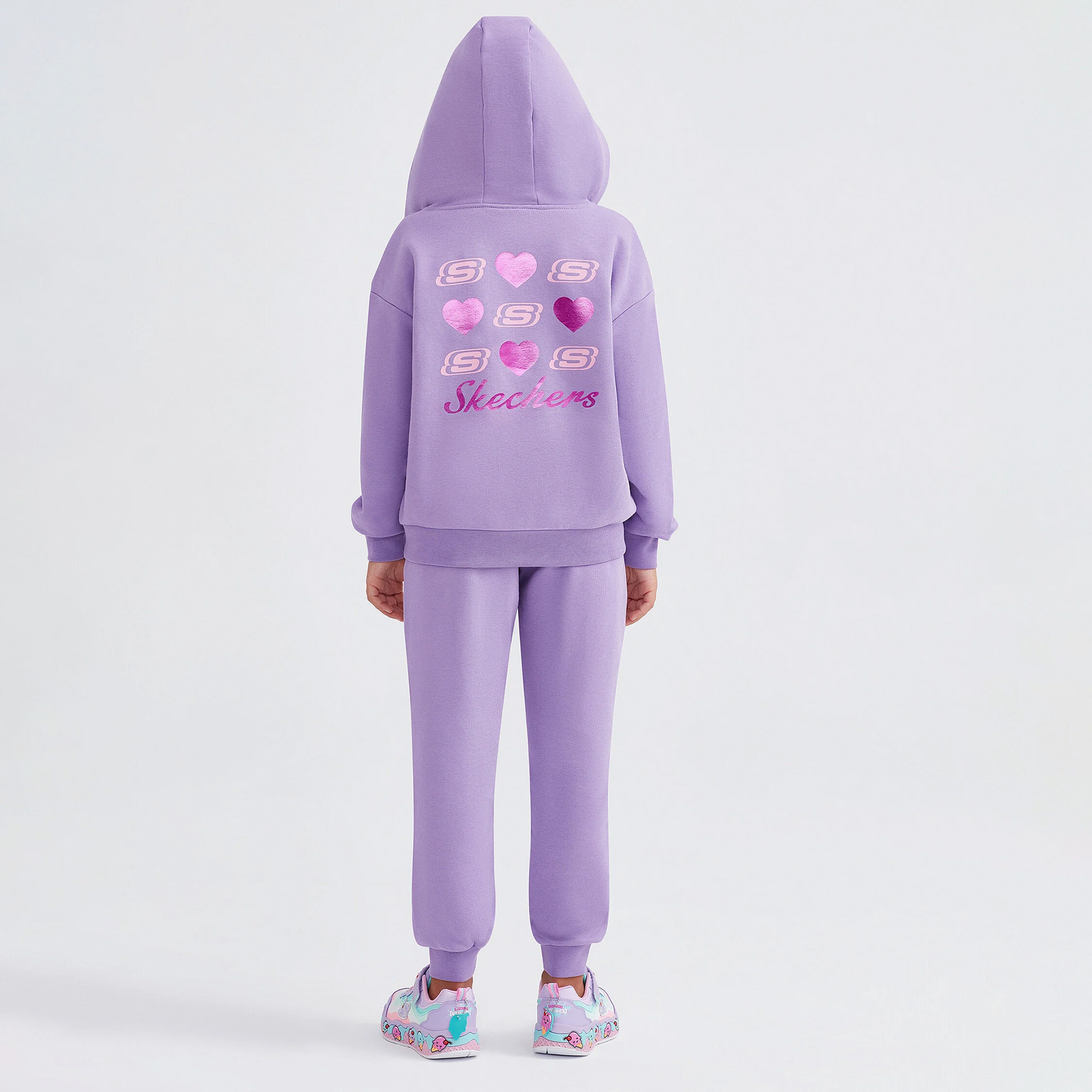 Skechers Heavy Weight Fleece Printed Çocuk Mor Eşofman Takımı