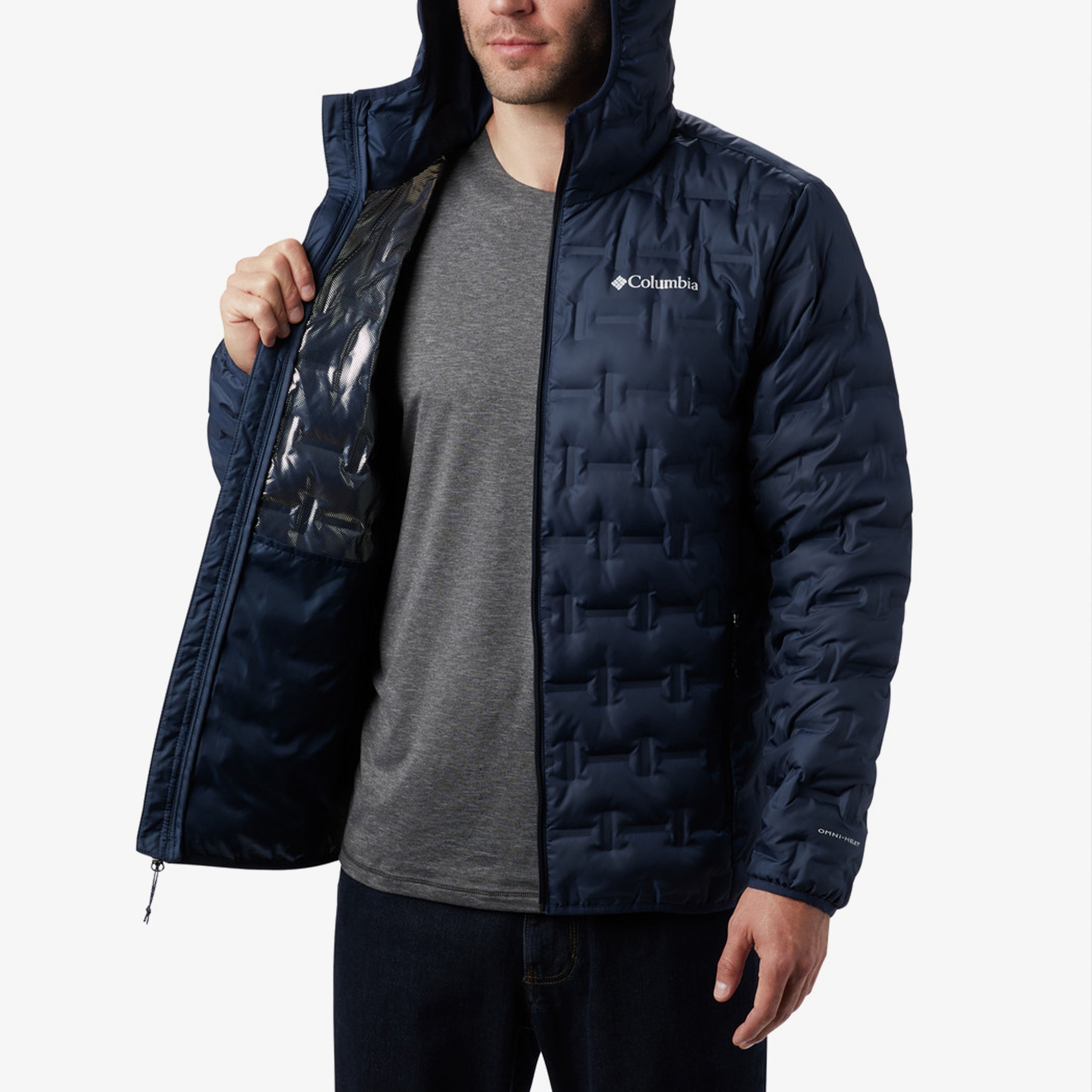 Columbia Delta Ridge Down Hooded Erkek Lacivert Kaz Tüyü Mont