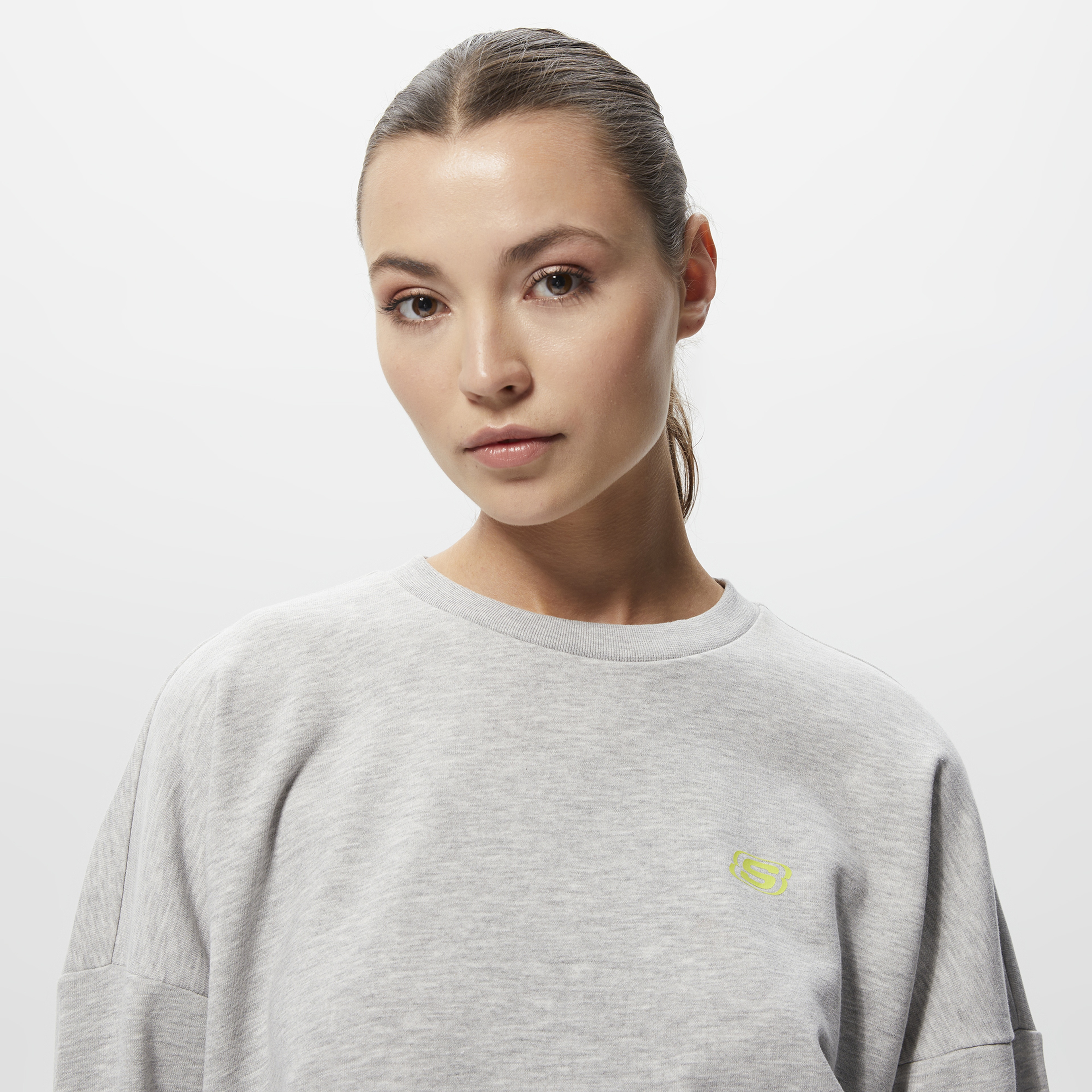 Skechers W Lw Fleece Fabric Block Crew Neck Kadın Gri Sweatshırt
