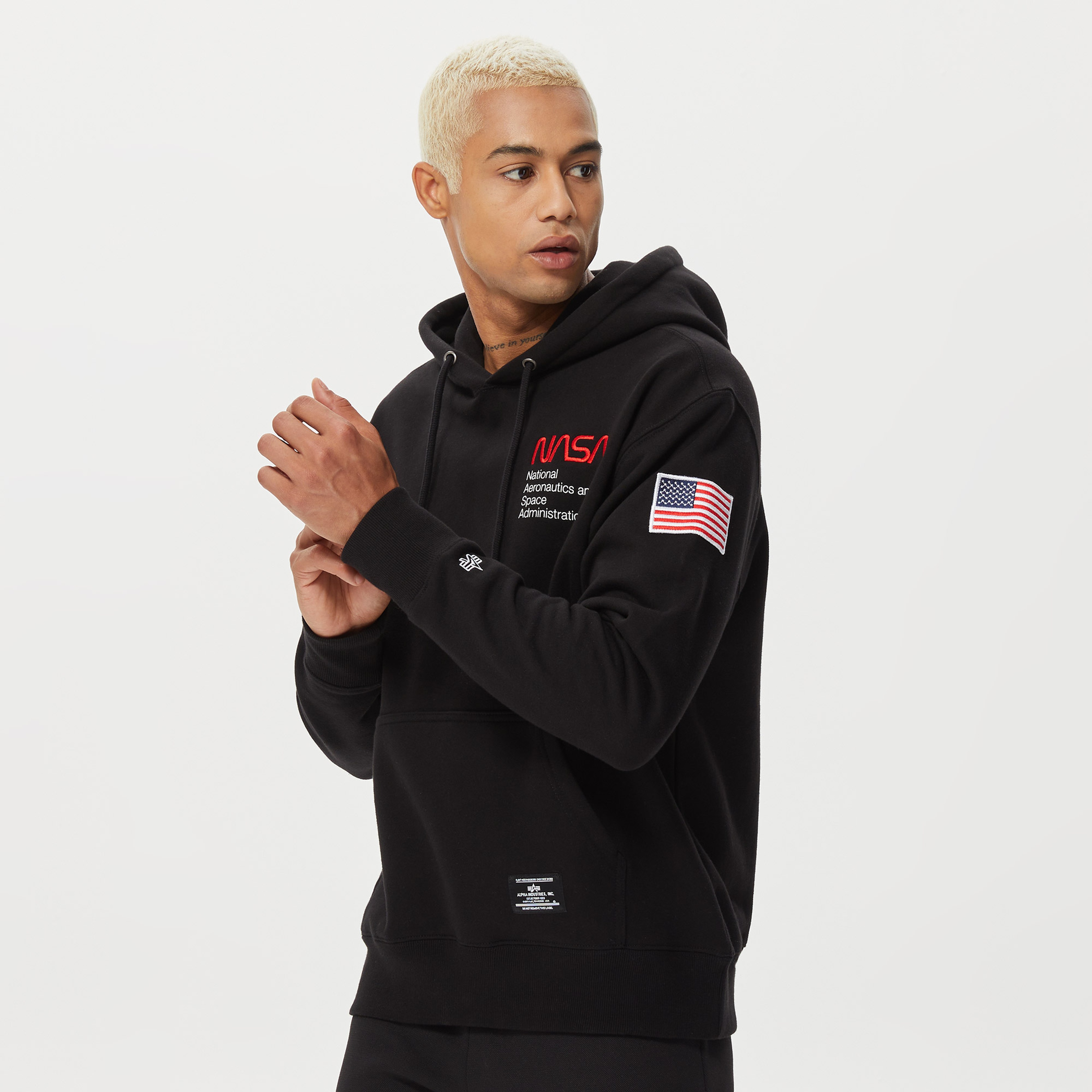 Alpha Industries Nasa Erkek Siyah Hoodie