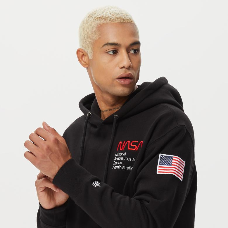 Alpha Industries Nasa Erkek Siyah Hoodie