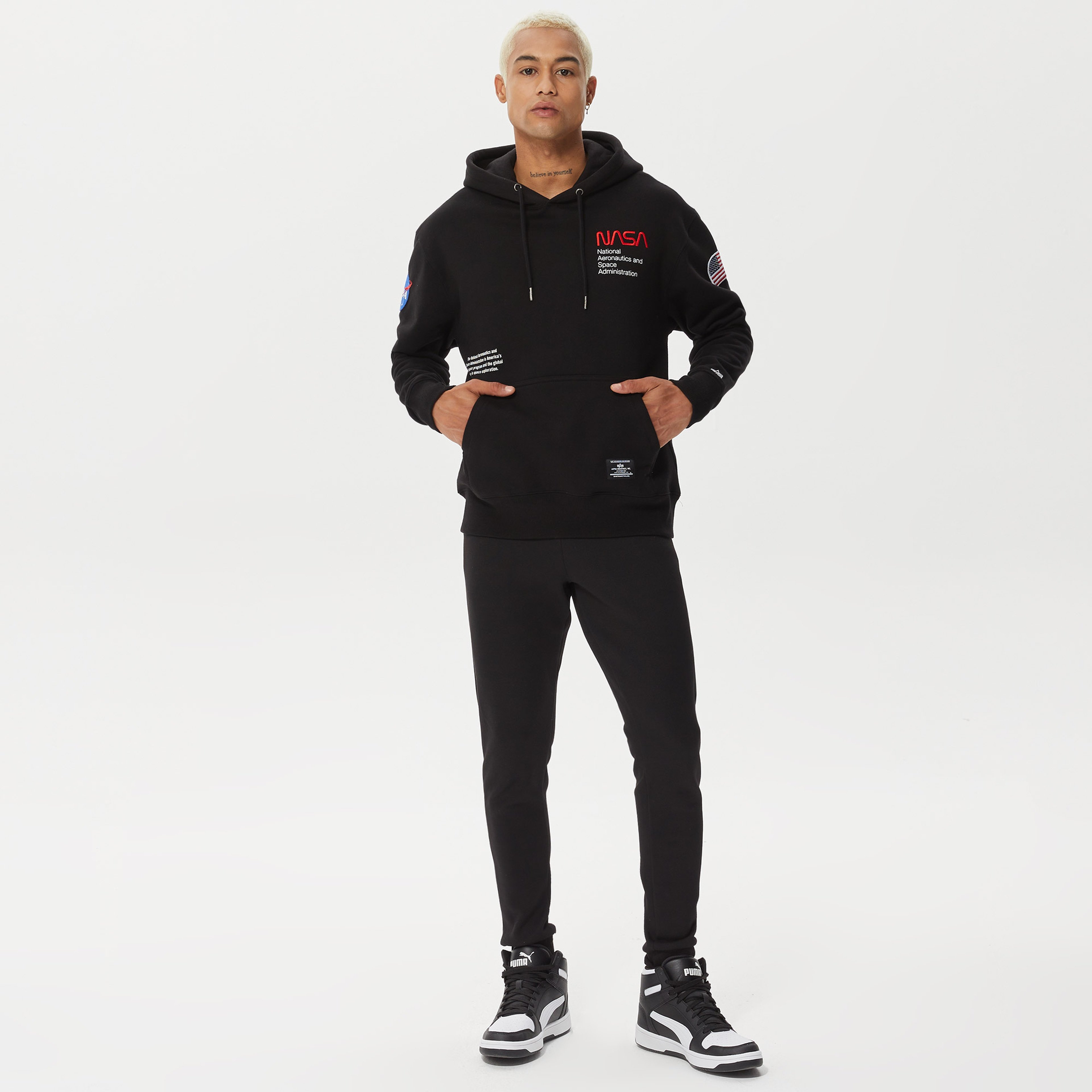 Alpha Industries Nasa Erkek Siyah Hoodie