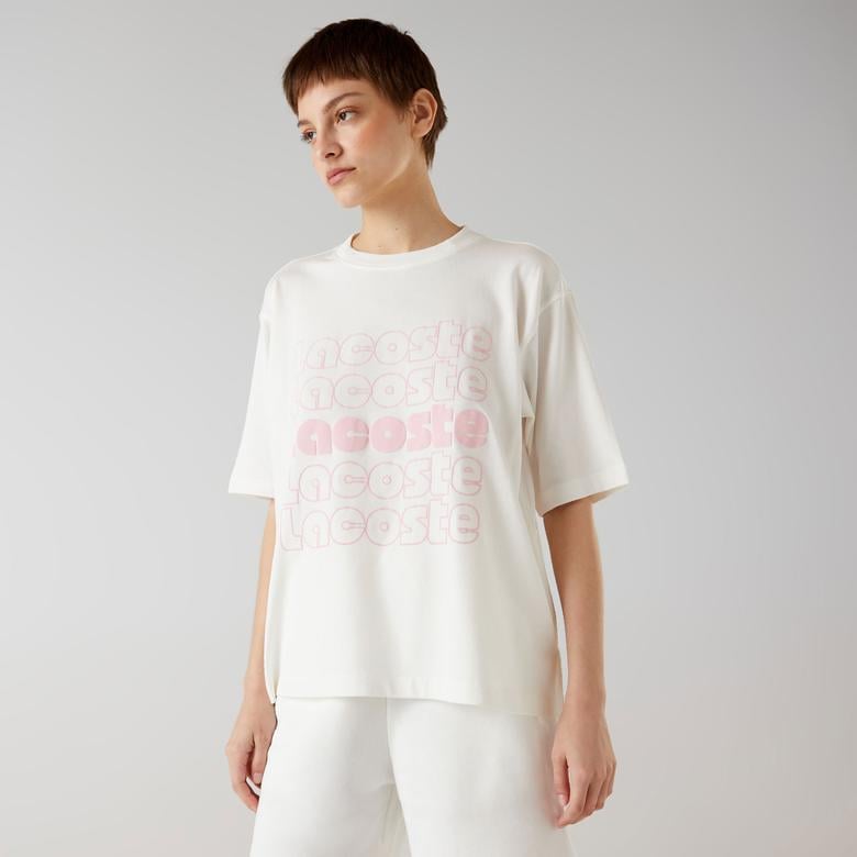 Lacoste x House of SuperStep Kadın Beyaz/Krem T-Shirt