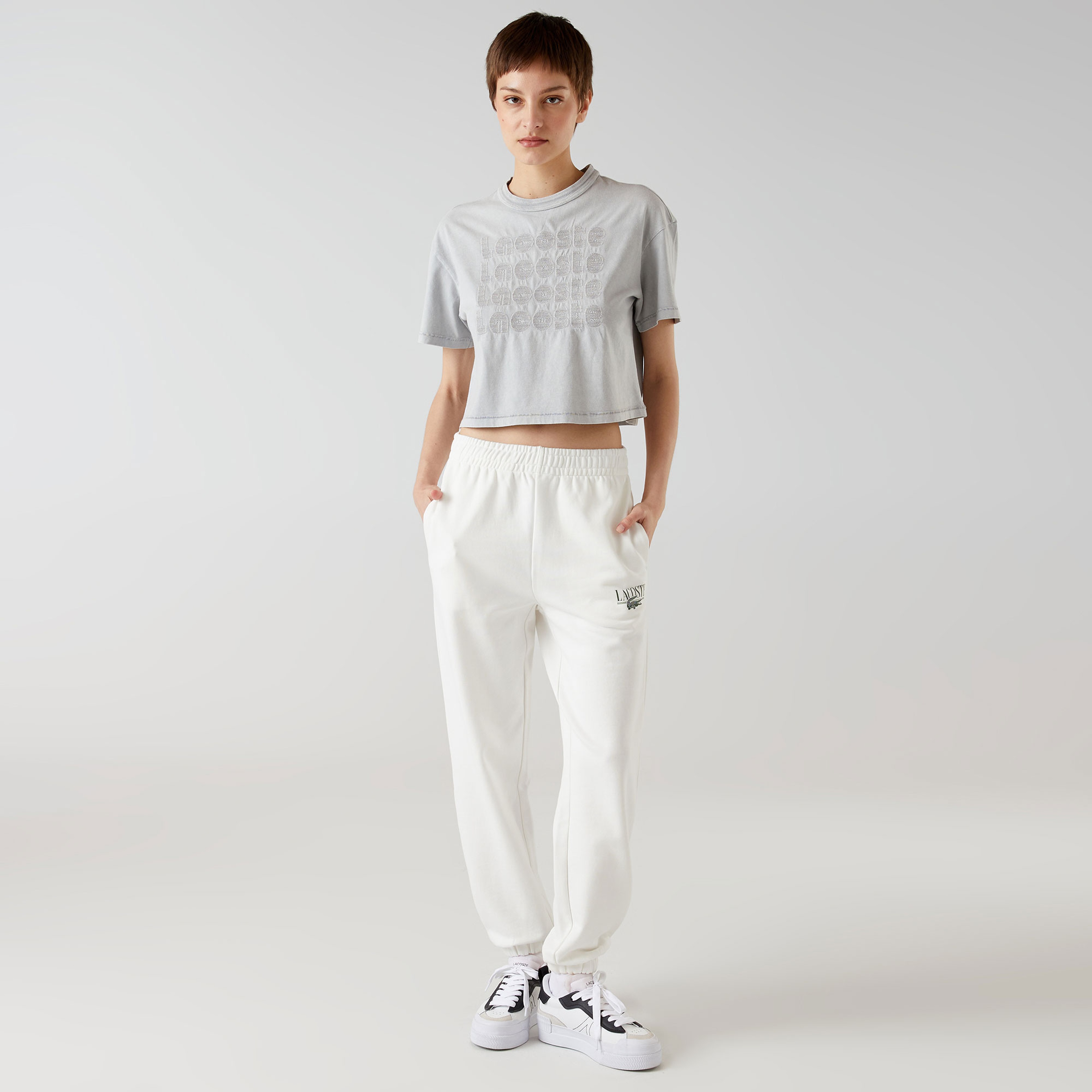 Lacoste x House of SuperStep Kadın Gri T-Shirt