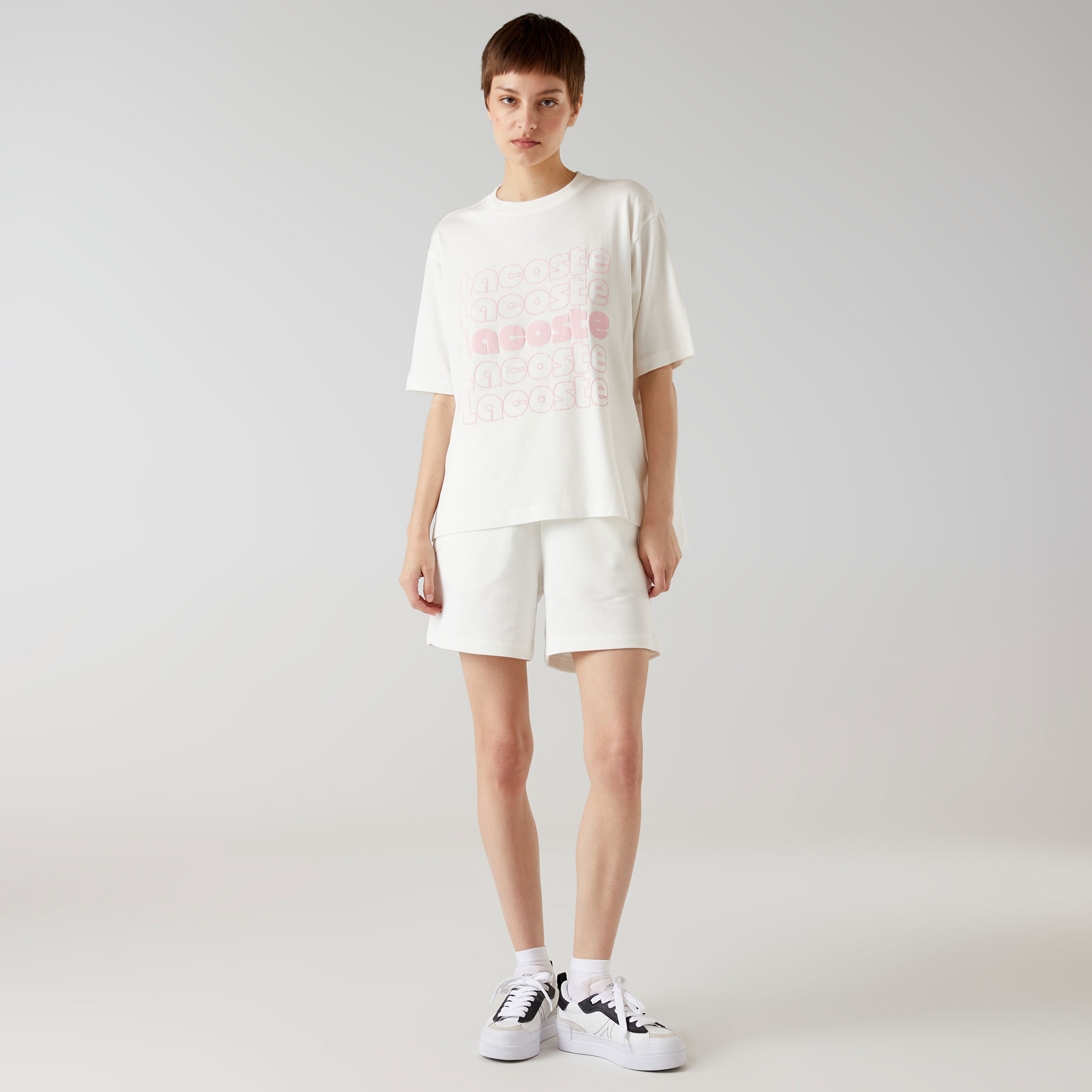 Lacoste x House of SuperStep Kadın Beyaz/Krem T-Shirt