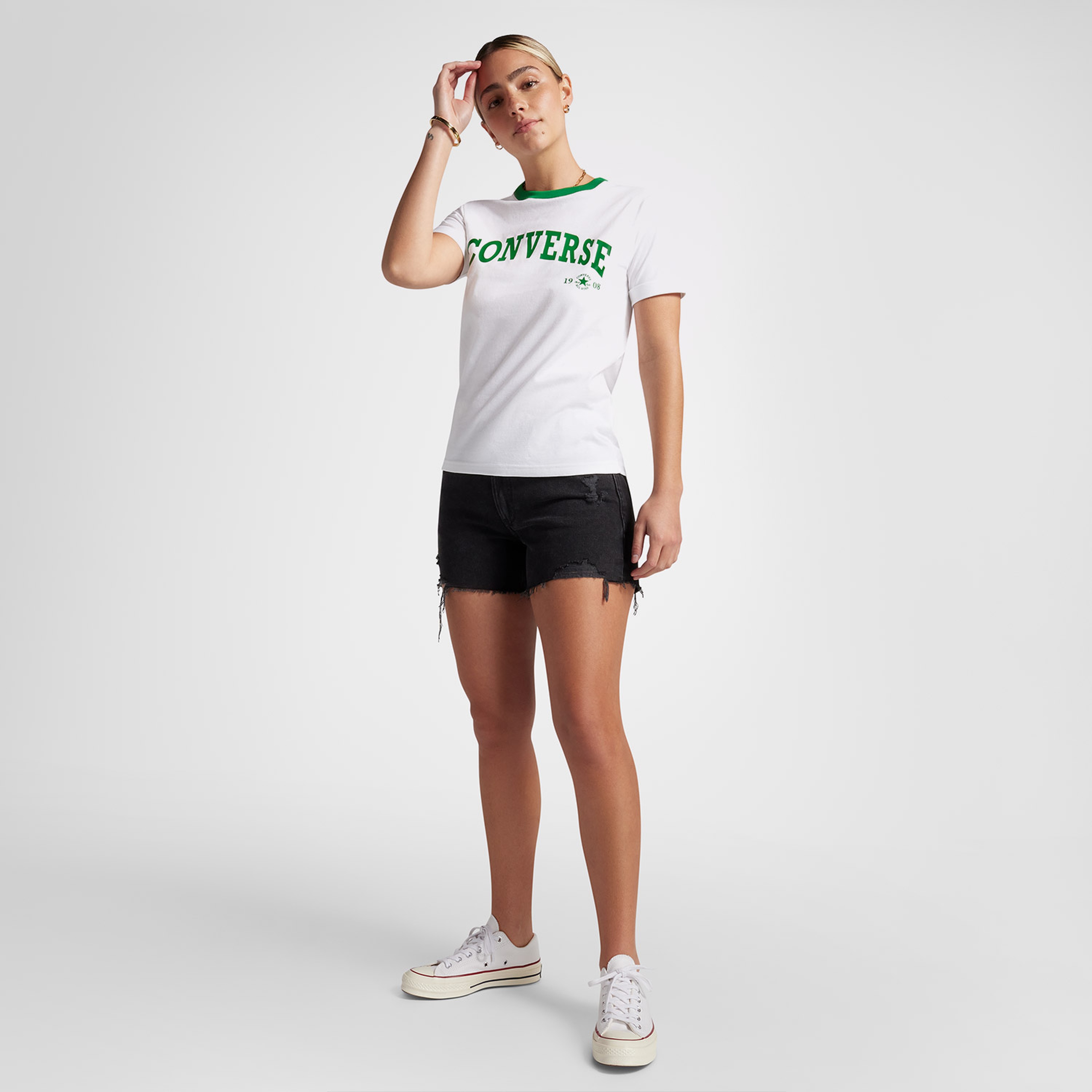 Converse Retro Ringer Kadın Beyaz T-Shirt
