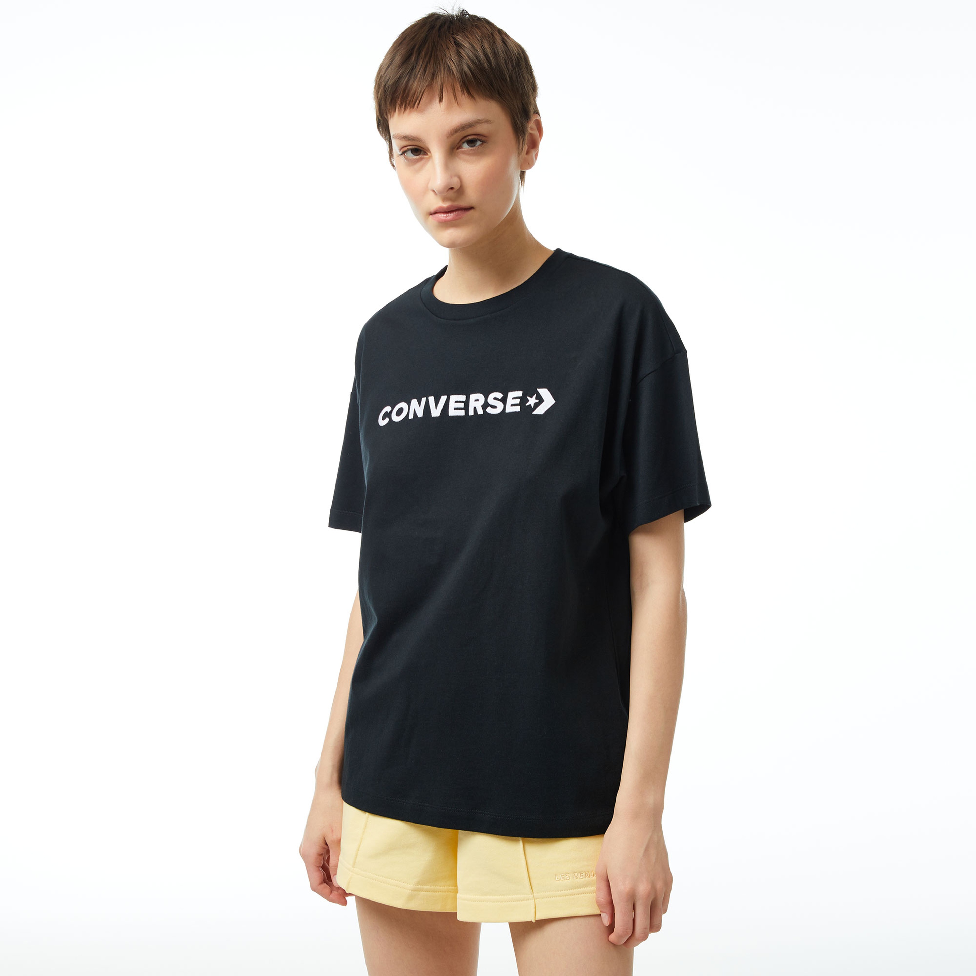 Converse Wordmark Oversize Fit Kadın Siyah T-Shirt