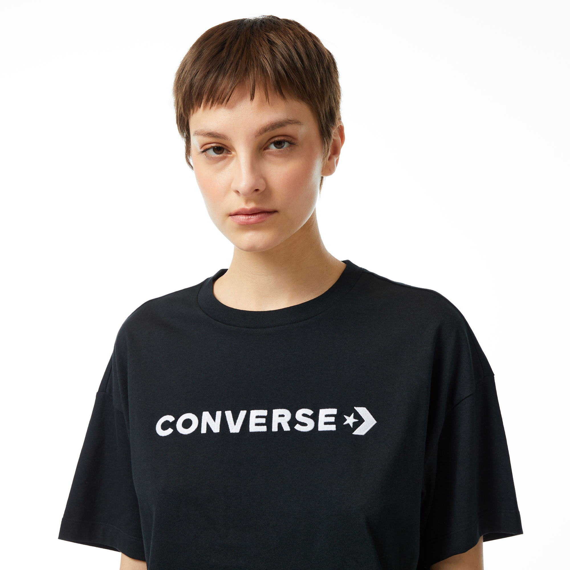 Converse Wordmark Oversize Fit Kadın Siyah T-Shirt