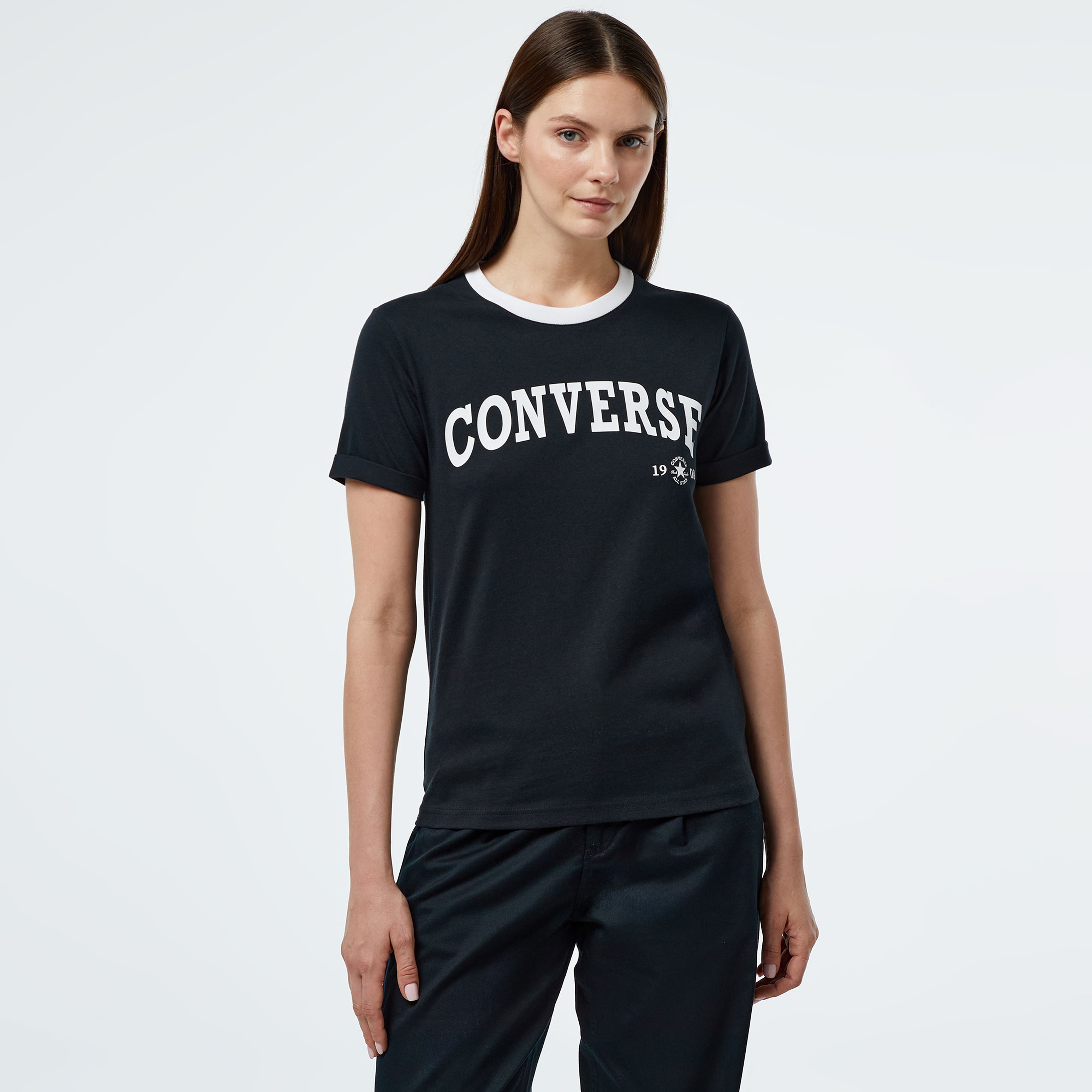 Converse Retro Ringer Kadın Siyah T-Shirt