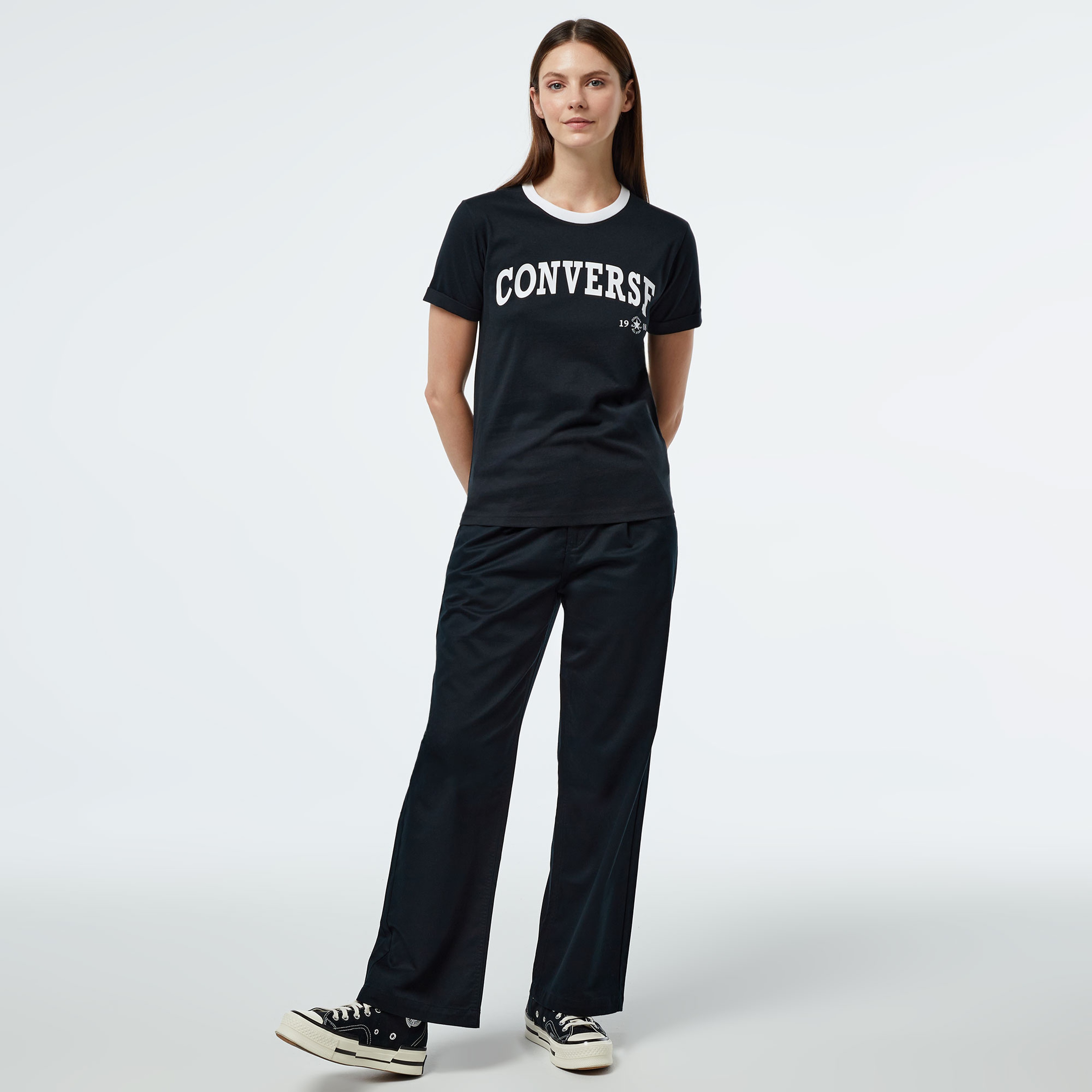 Converse Retro Ringer Kadın Siyah T-Shirt
