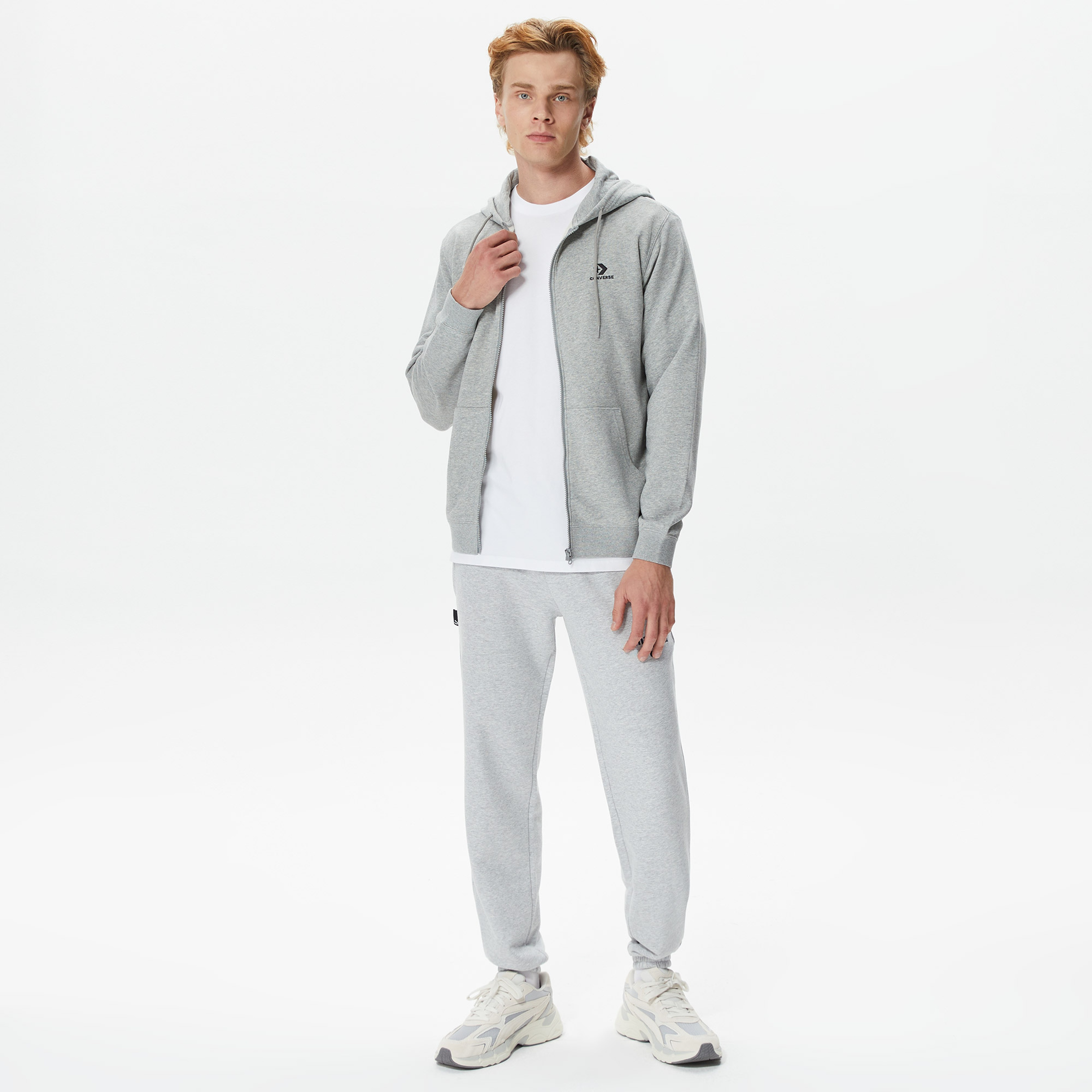 Converse Unisex Gri Fermuarlı Hoodie