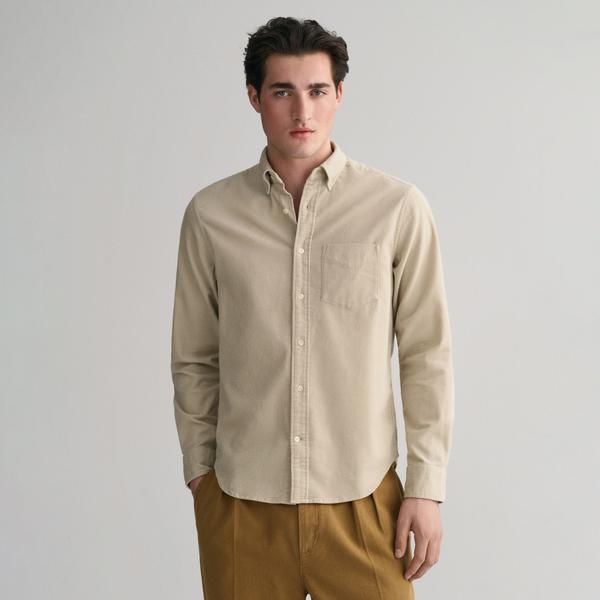 Gant Erkek Bej Regular Fit Düğmeli Yaka Kadife Gömlek