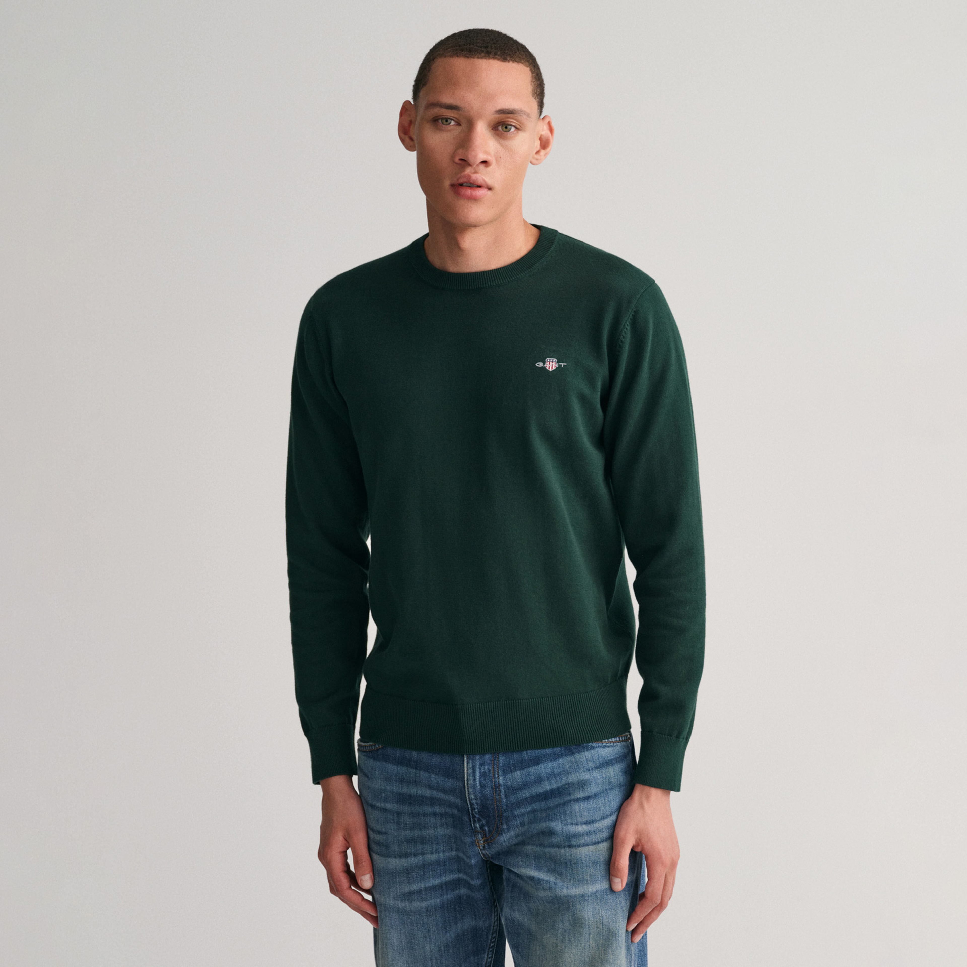 GANT Erkek Yeşil Regular Fit Bisiklet Yaka Kazak