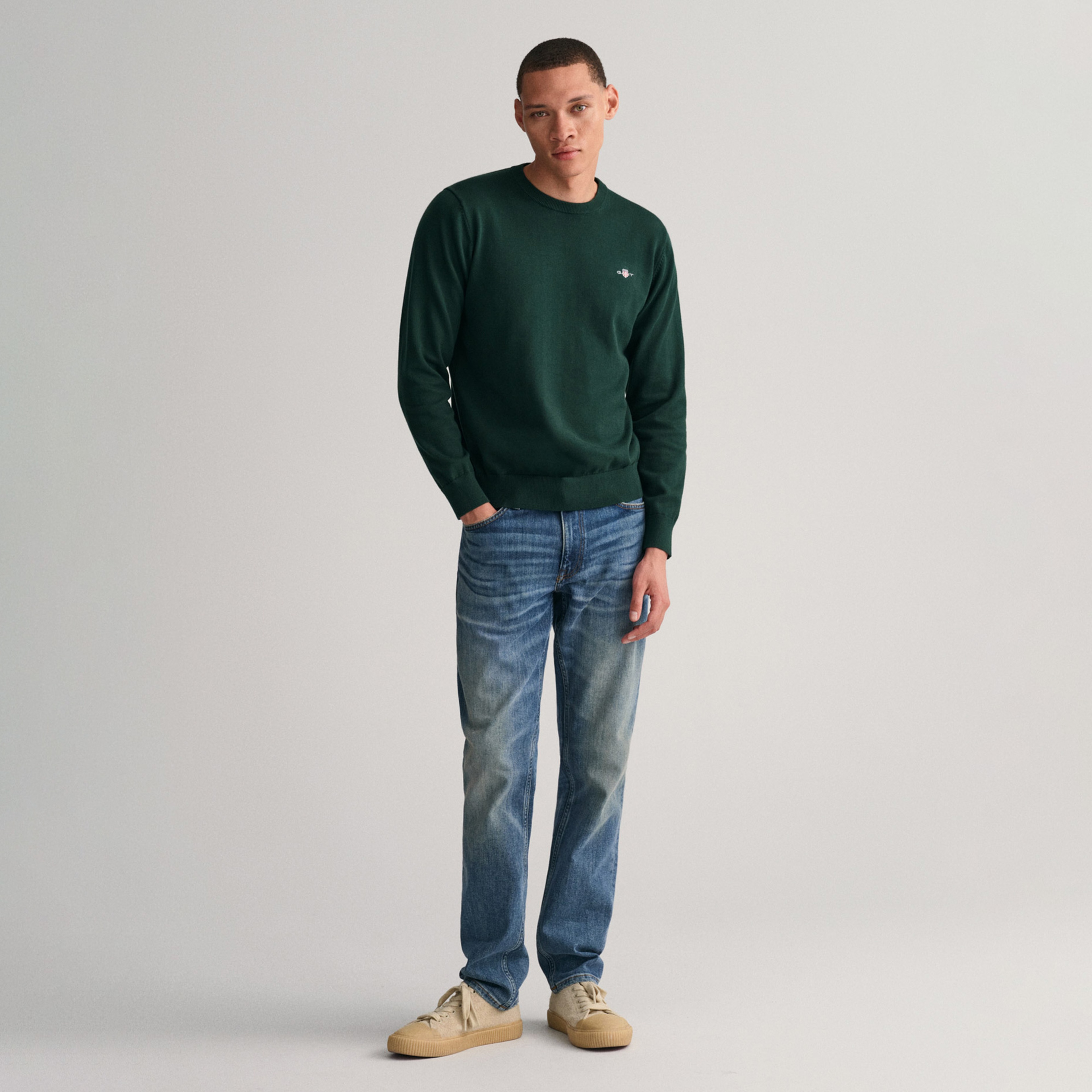 GANT Erkek Yeşil Regular Fit Bisiklet Yaka Kazak