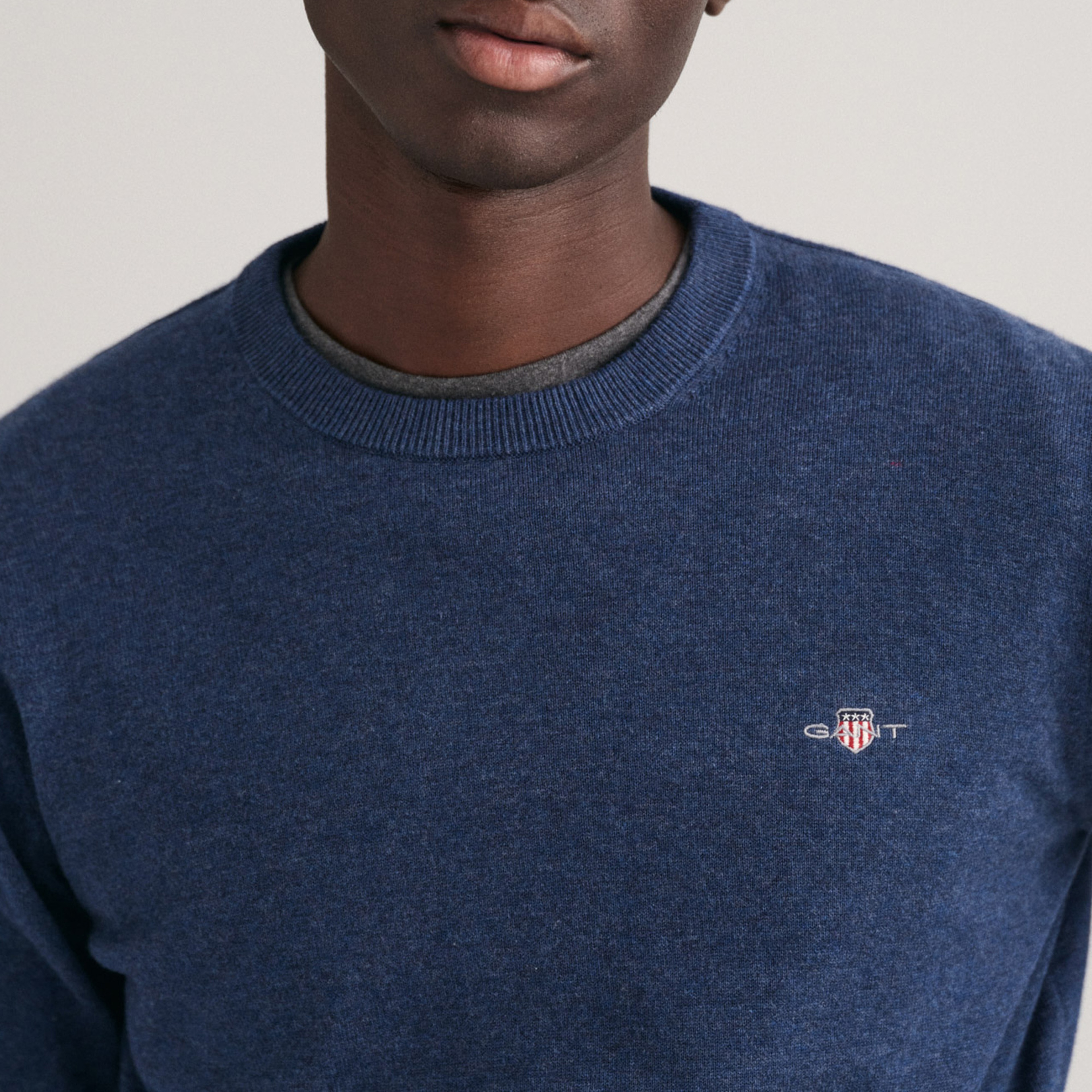 GANT Erkek Lacivert Regular Fit Bisiklet Yaka Kazak