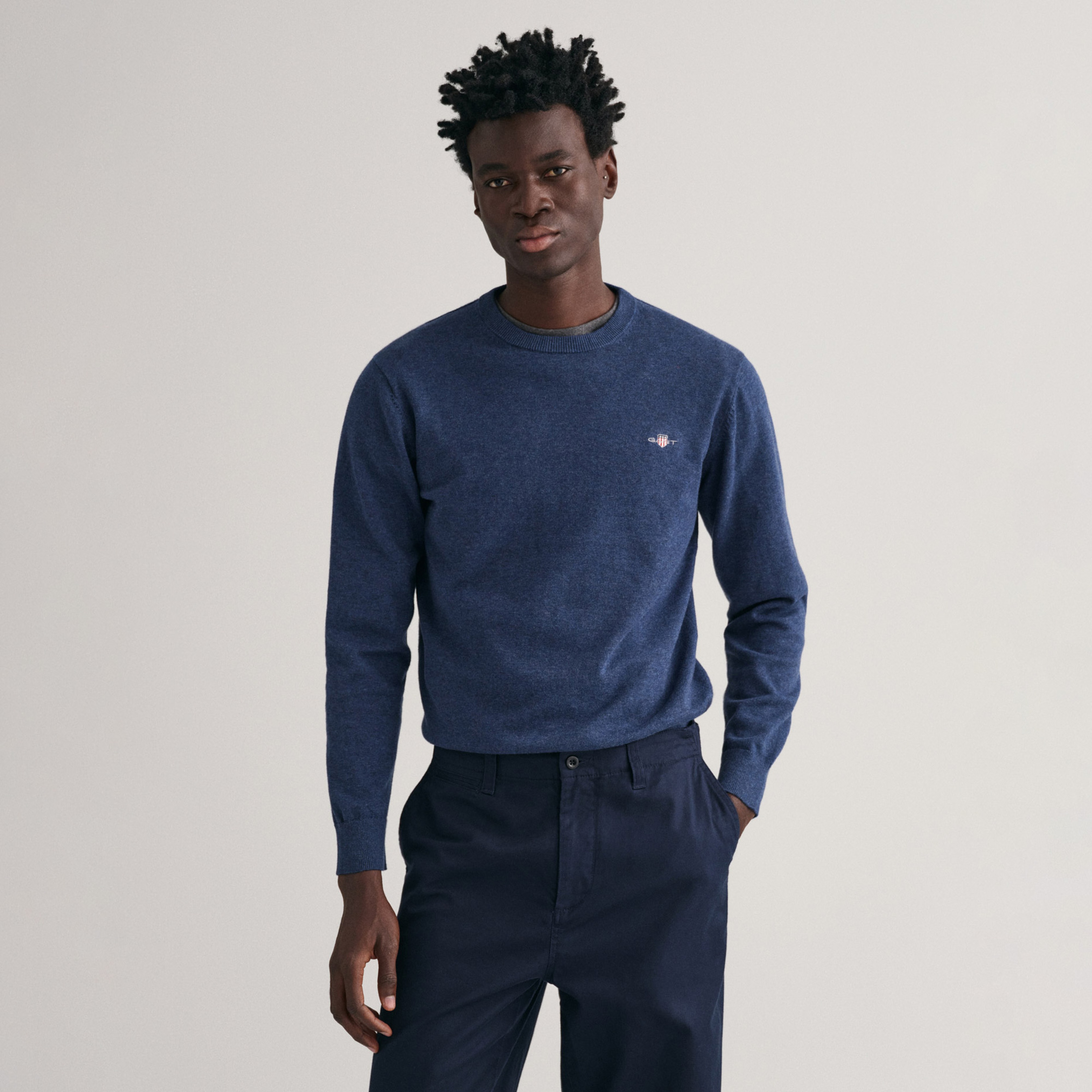 GANT Erkek Lacivert Regular Fit Bisiklet Yaka Kazak