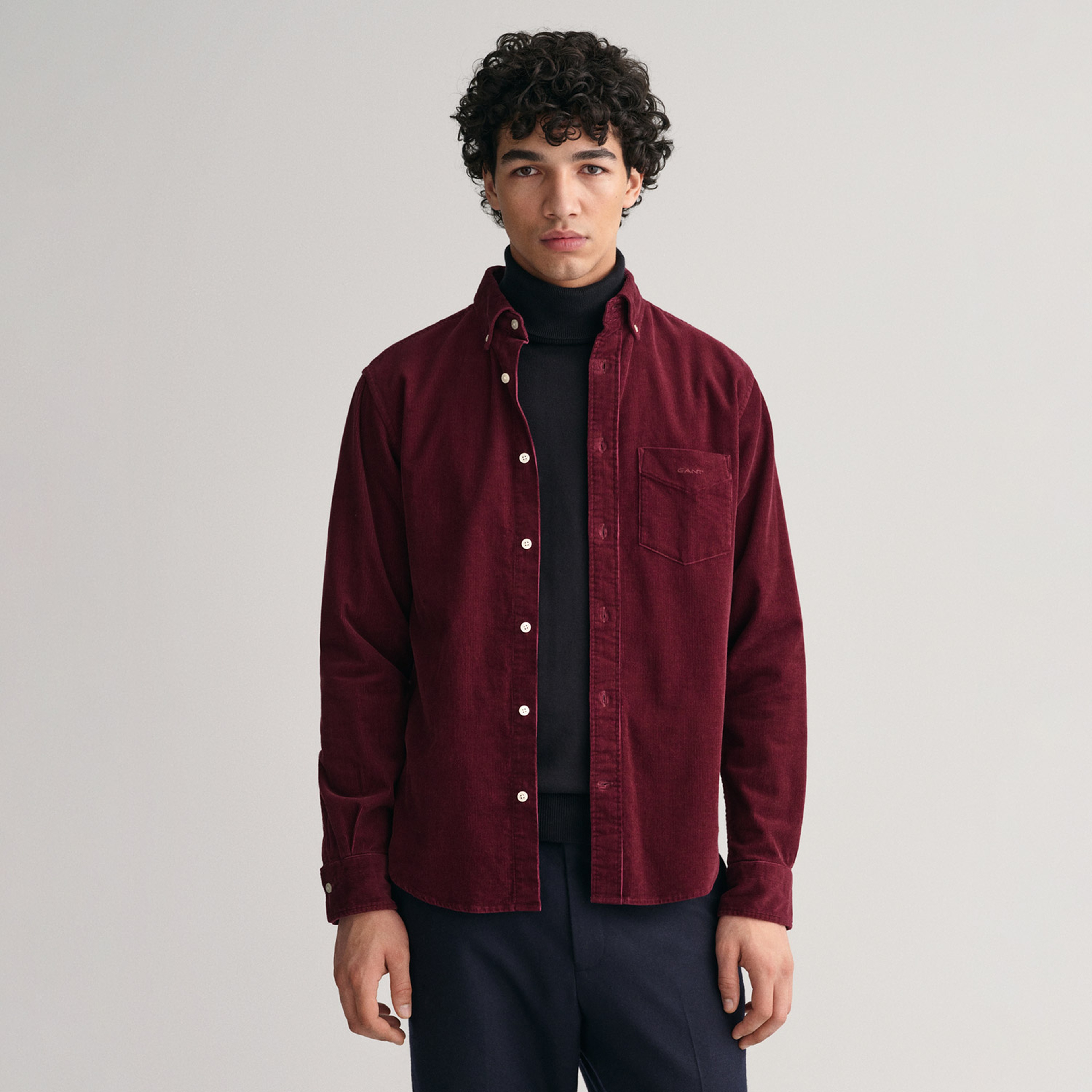 GANT Erkek Bordo Regular Fit Düğmeli Yaka Kadife Gömlek