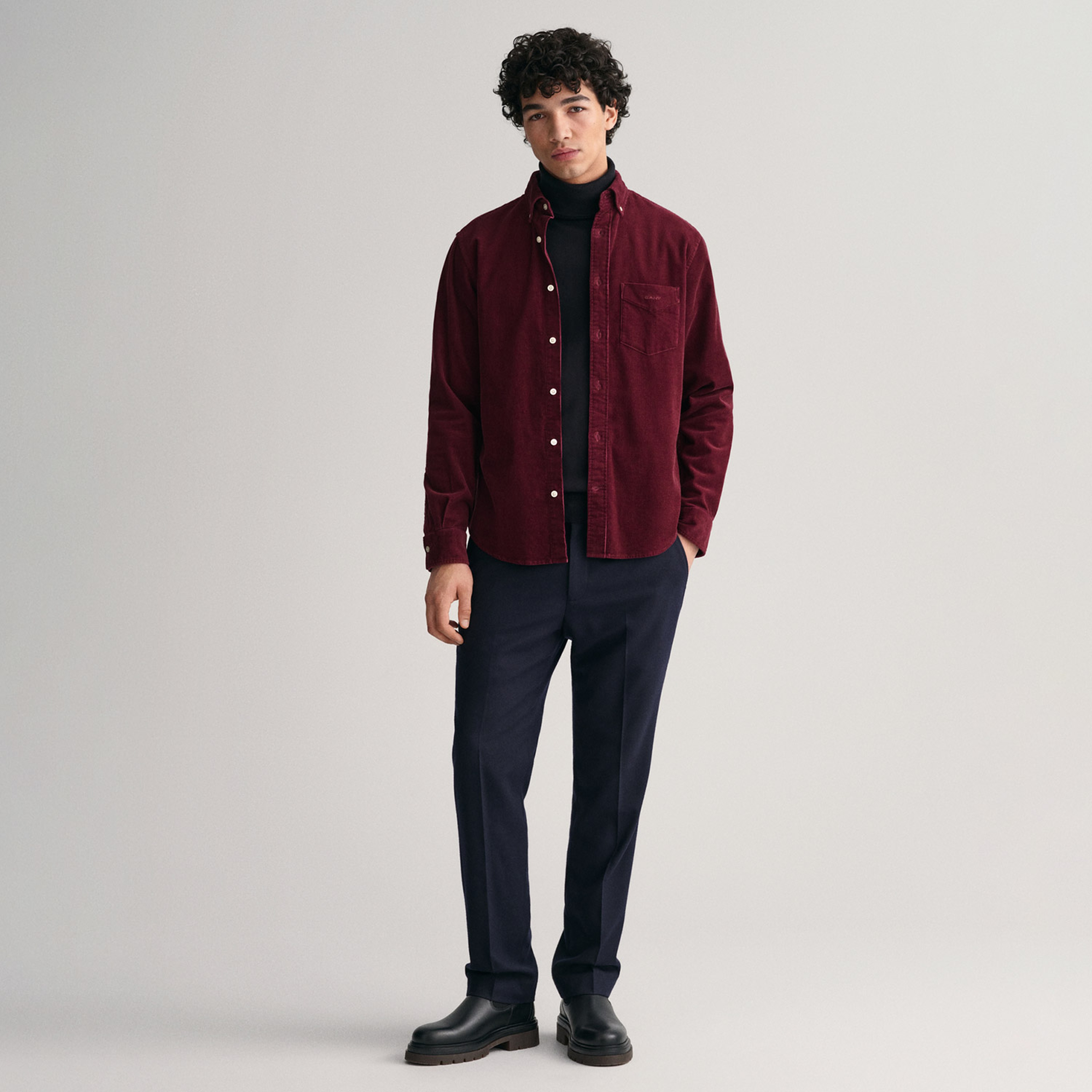 GANT Erkek Bordo Regular Fit Düğmeli Yaka Kadife Gömlek