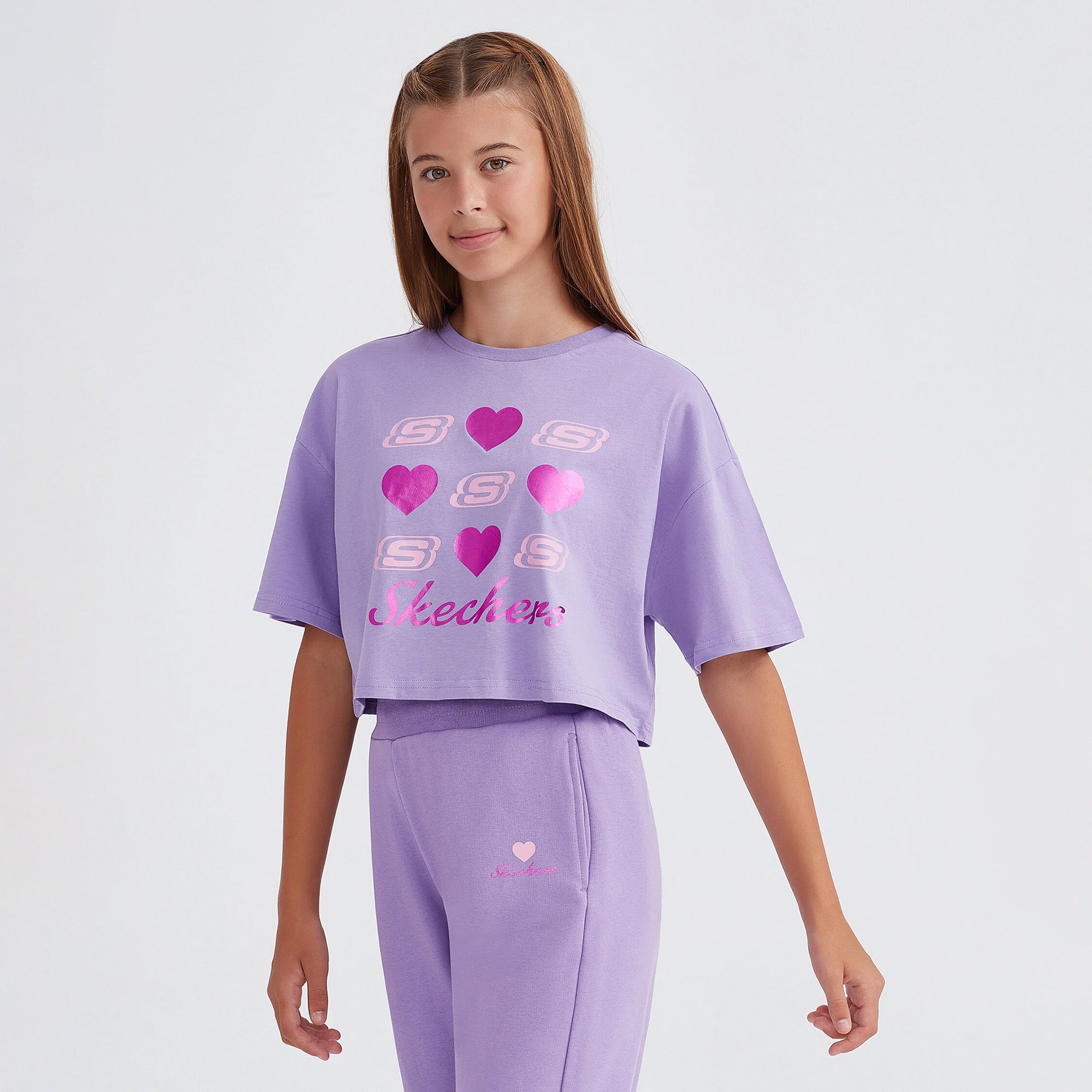 Skechers Graphic Tee Crop Çocuk Mor T-Shirt