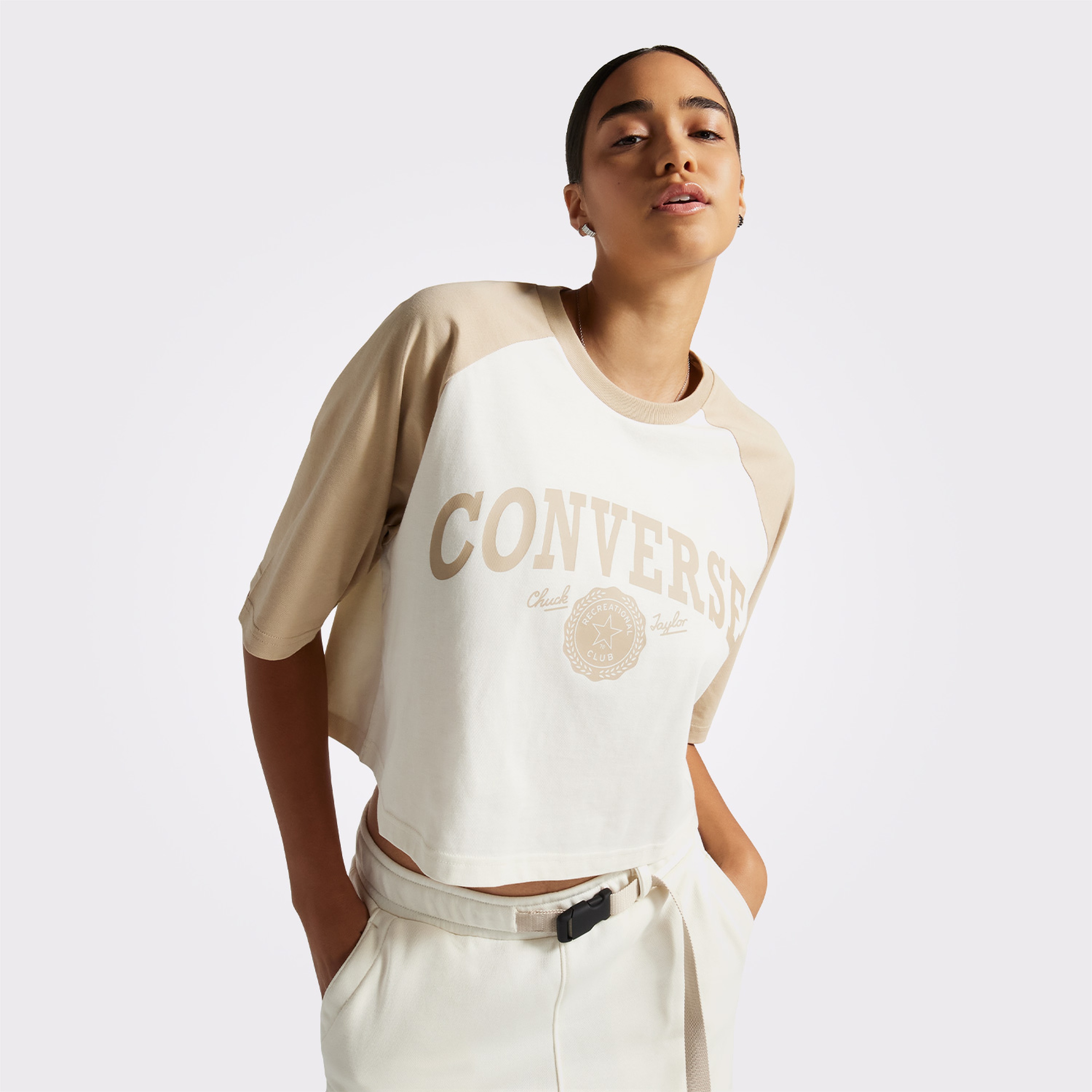 Converse Retro Cropped Kadın Krem Crop T-Shirt