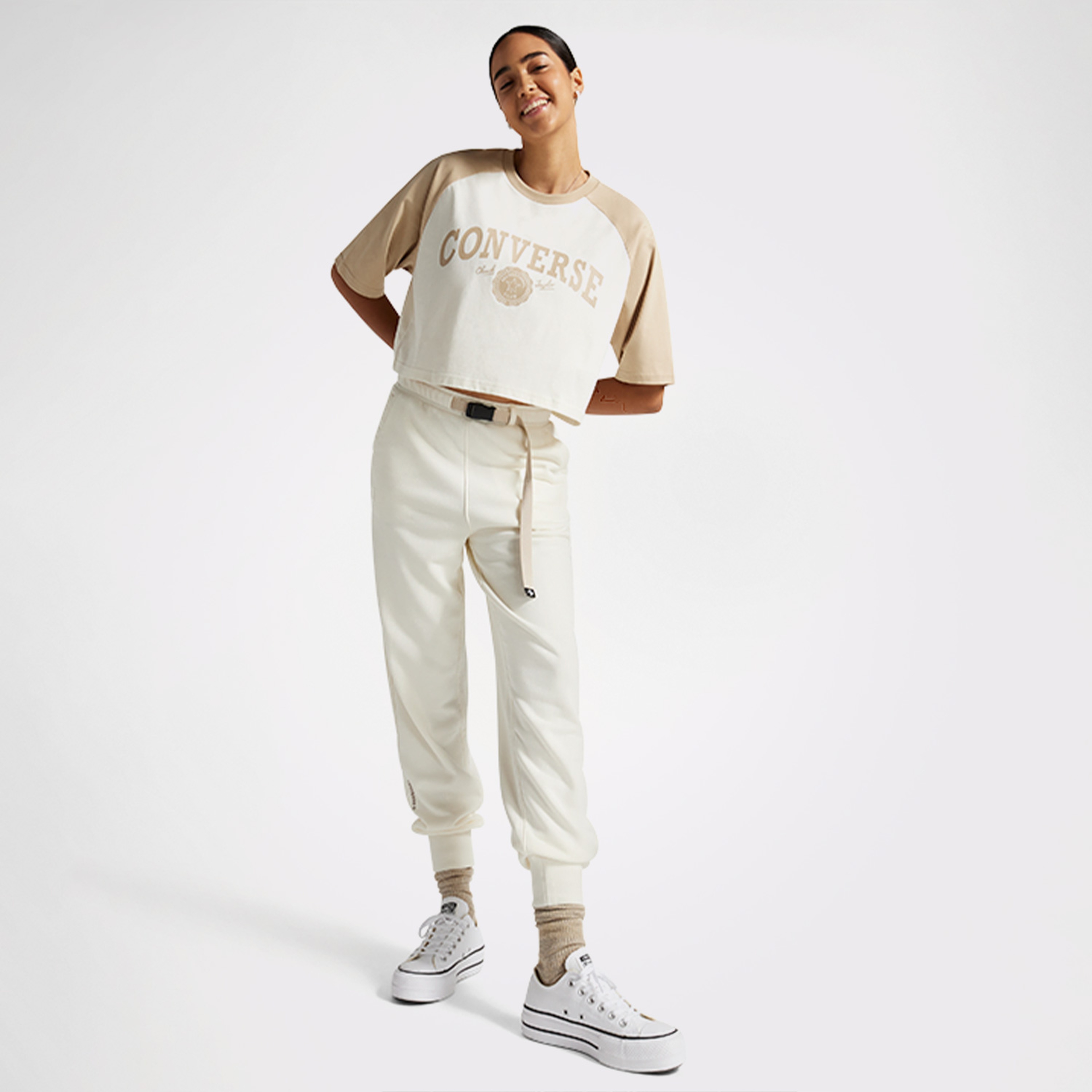 Converse Retro Cropped Kadın Krem Crop T-Shirt