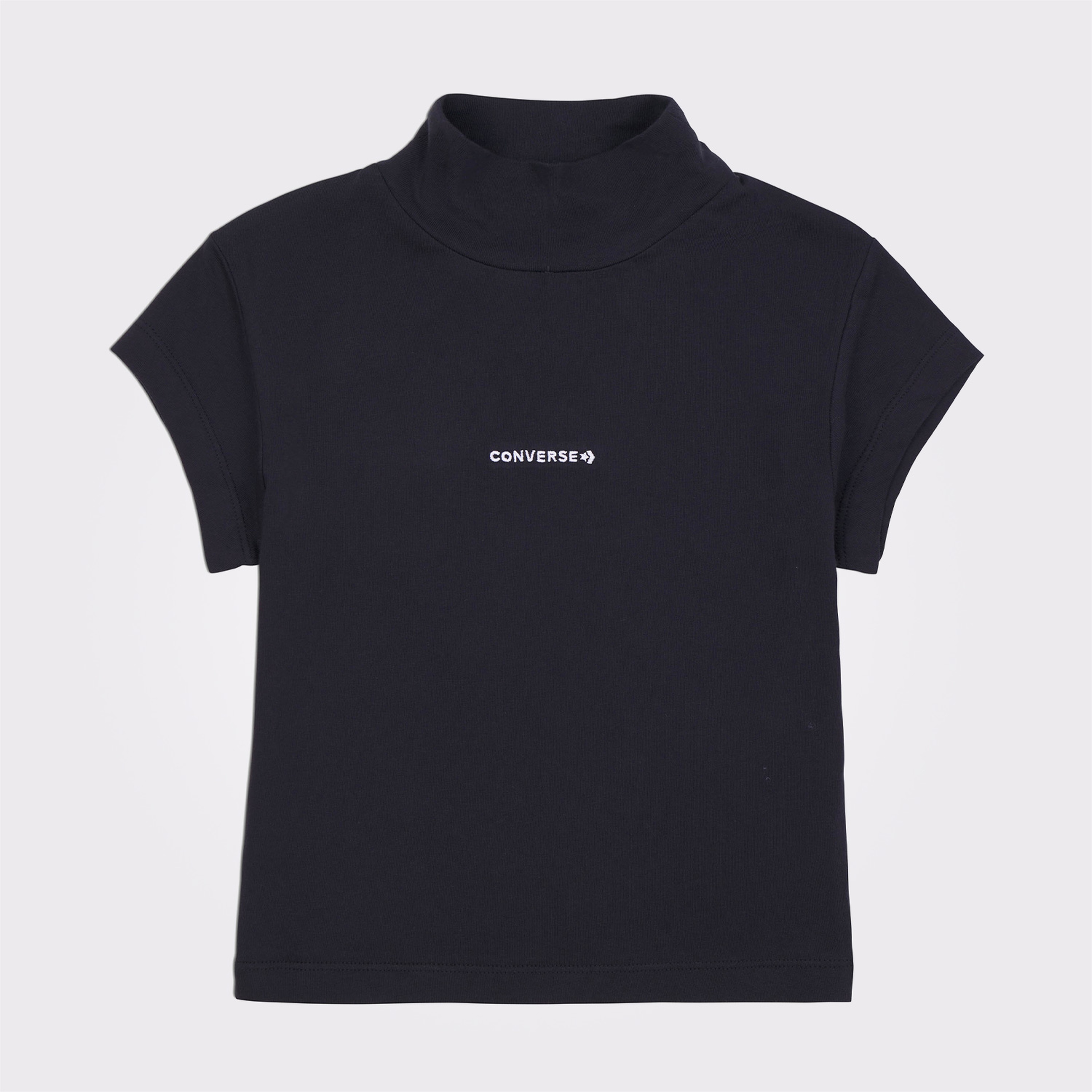 Converse Wordmark Short Sleeve Top Kadın Siyah Crop T-Shirt