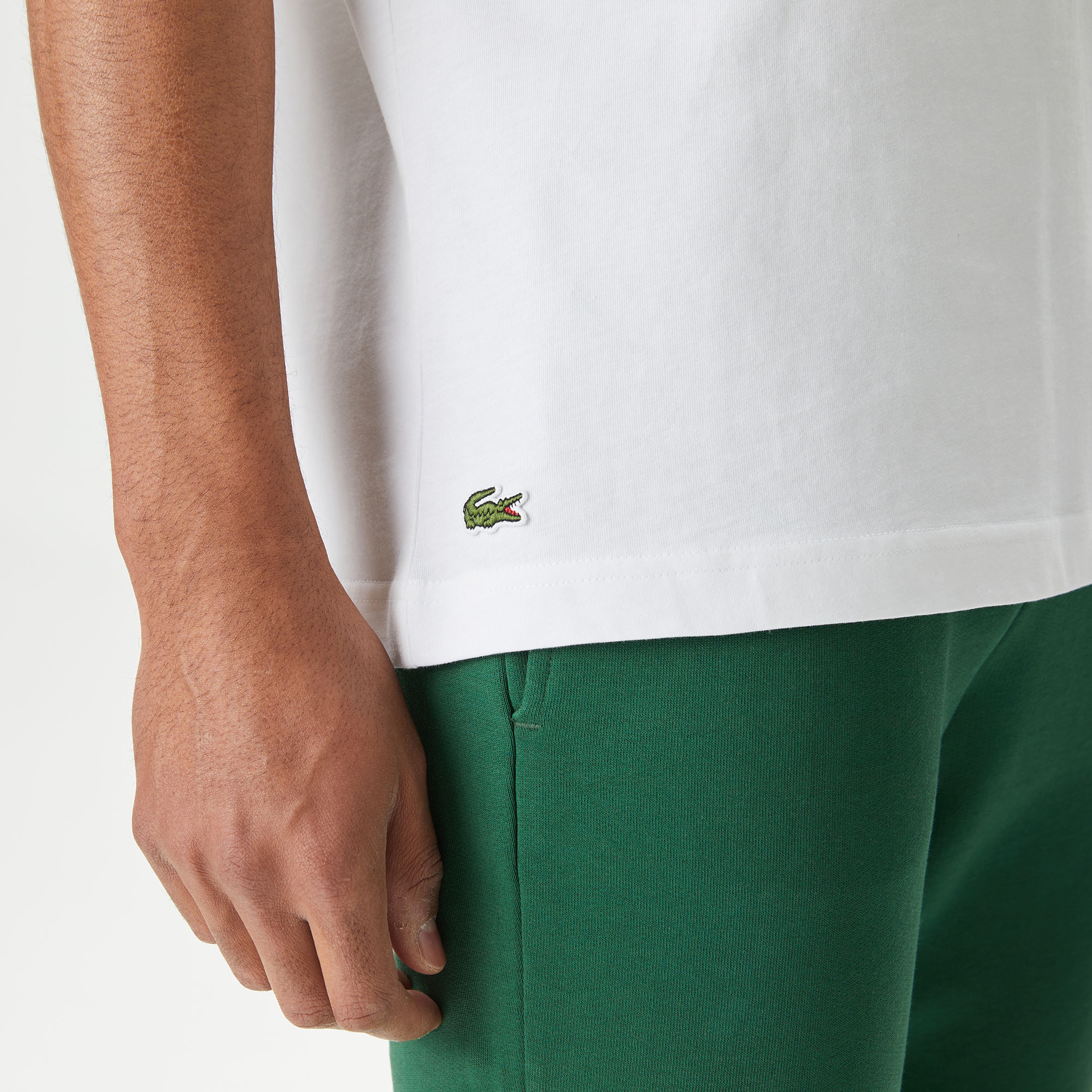 Lacoste Bisiklet Yaka Baskılı Erkek Beyaz T-Shirt