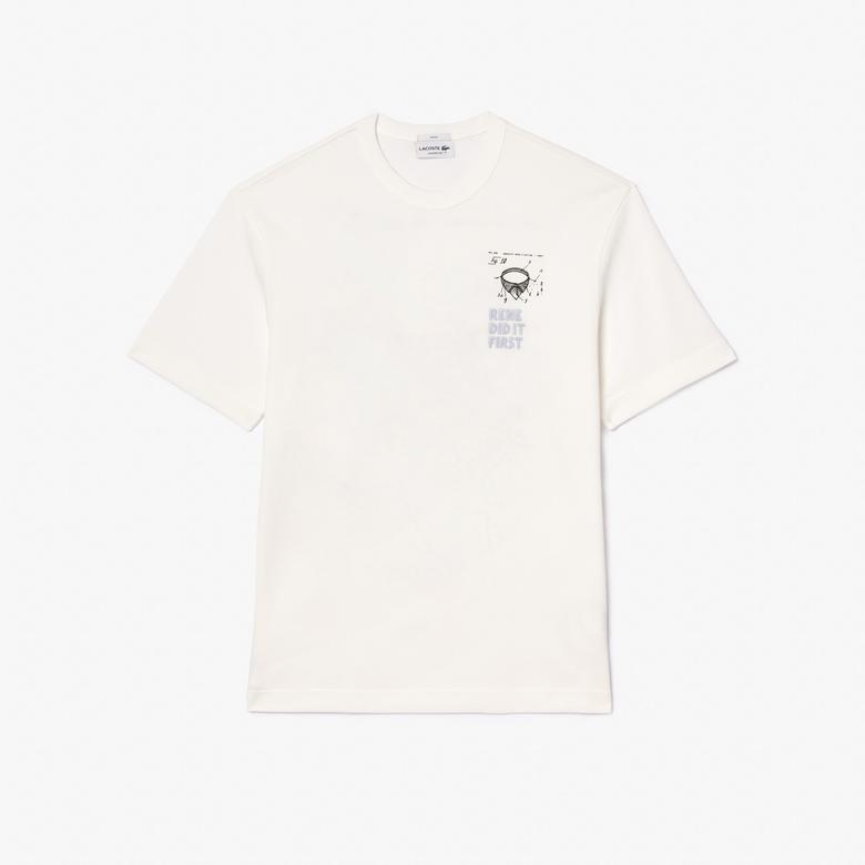 Lacoste Bisiklet Yaka Baskılı Erkek Beyaz T-Shirt