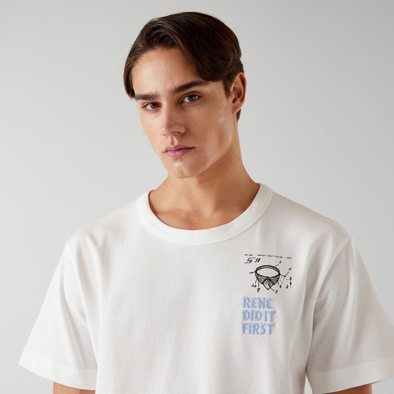 Lacoste Bisiklet Yaka Baskılı Erkek Beyaz T-Shirt