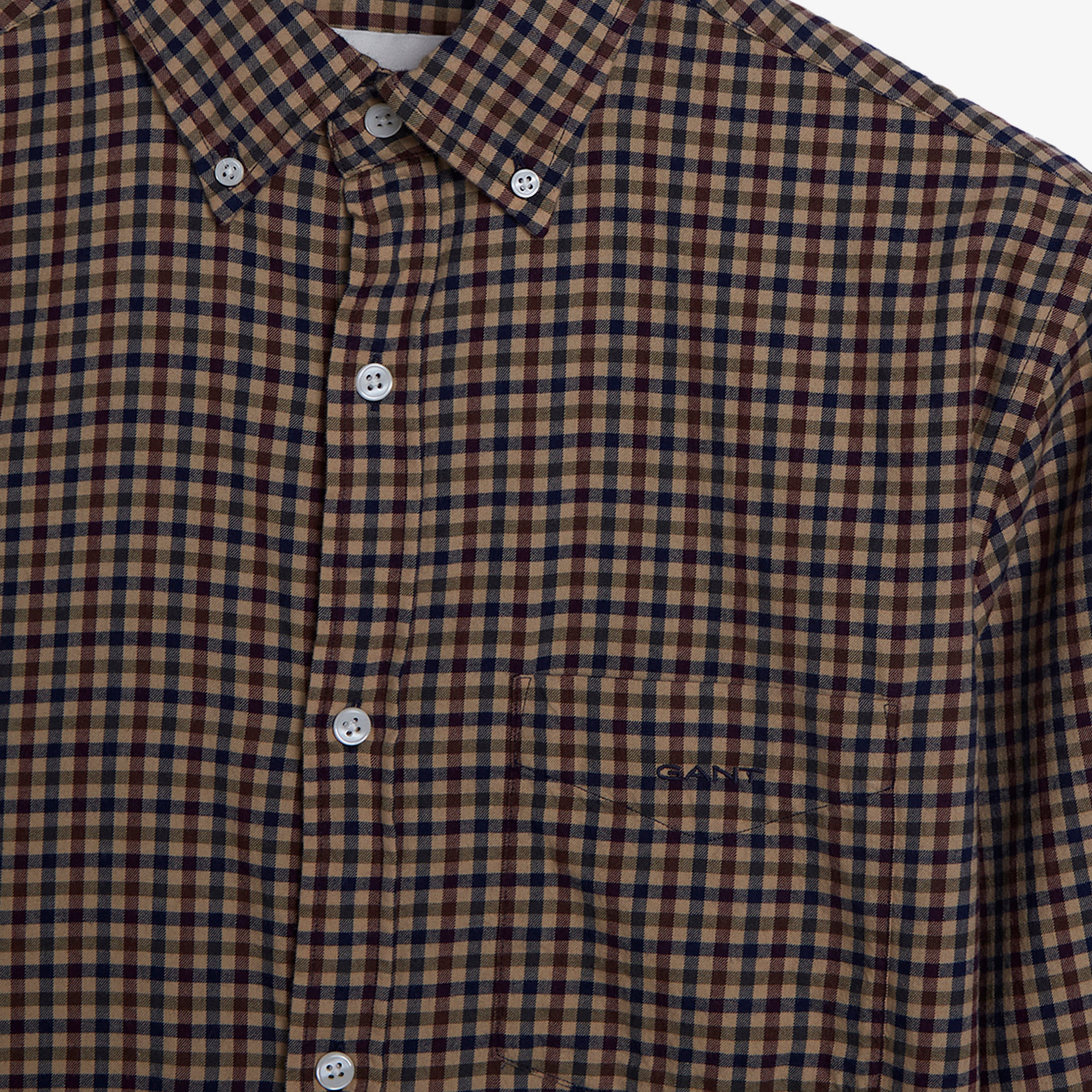 GANT Erkek Kahverengi Regular Fit Düğmeli Yaka Kareli Gömlek