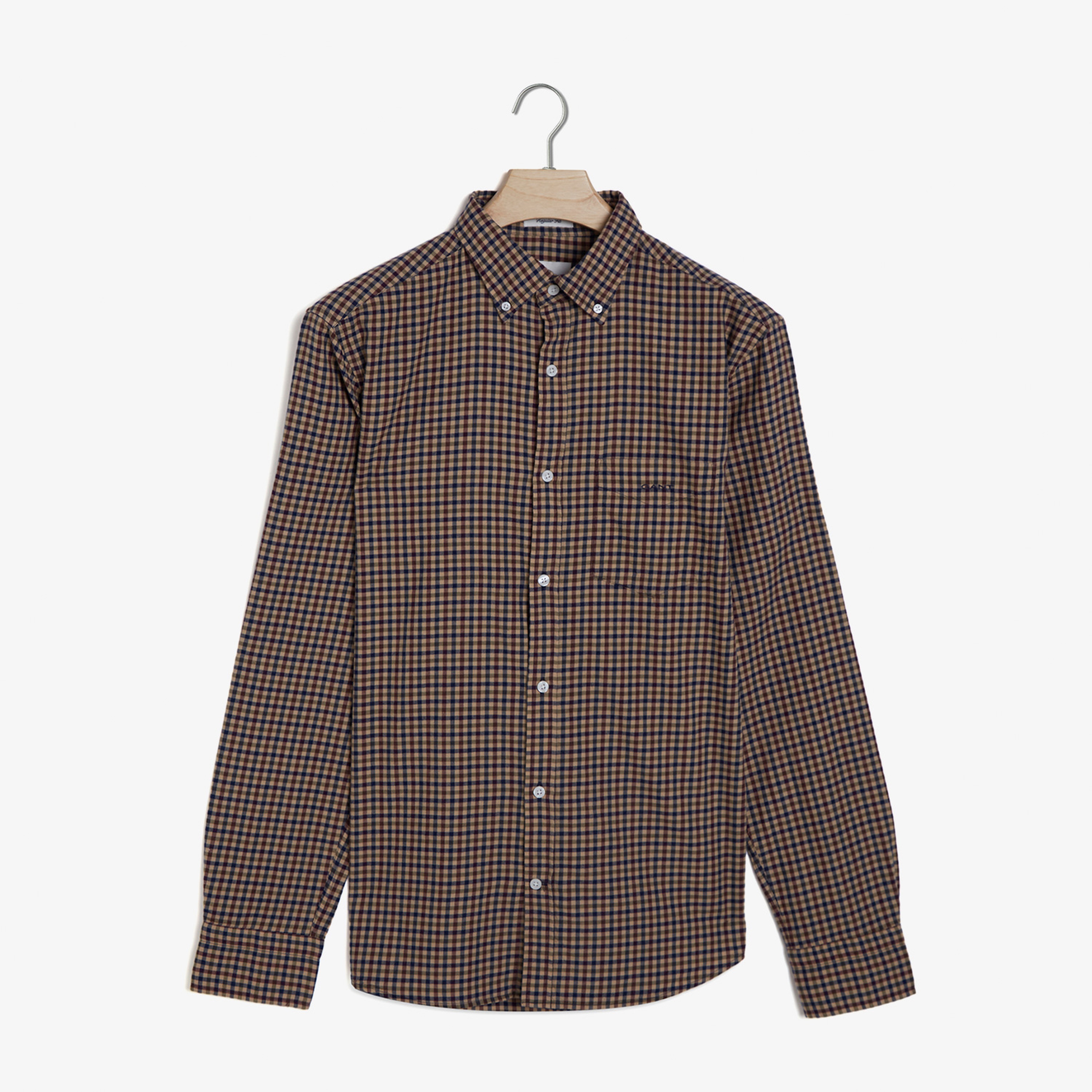 GANT Erkek Kahverengi Regular Fit Düğmeli Yaka Kareli Gömlek