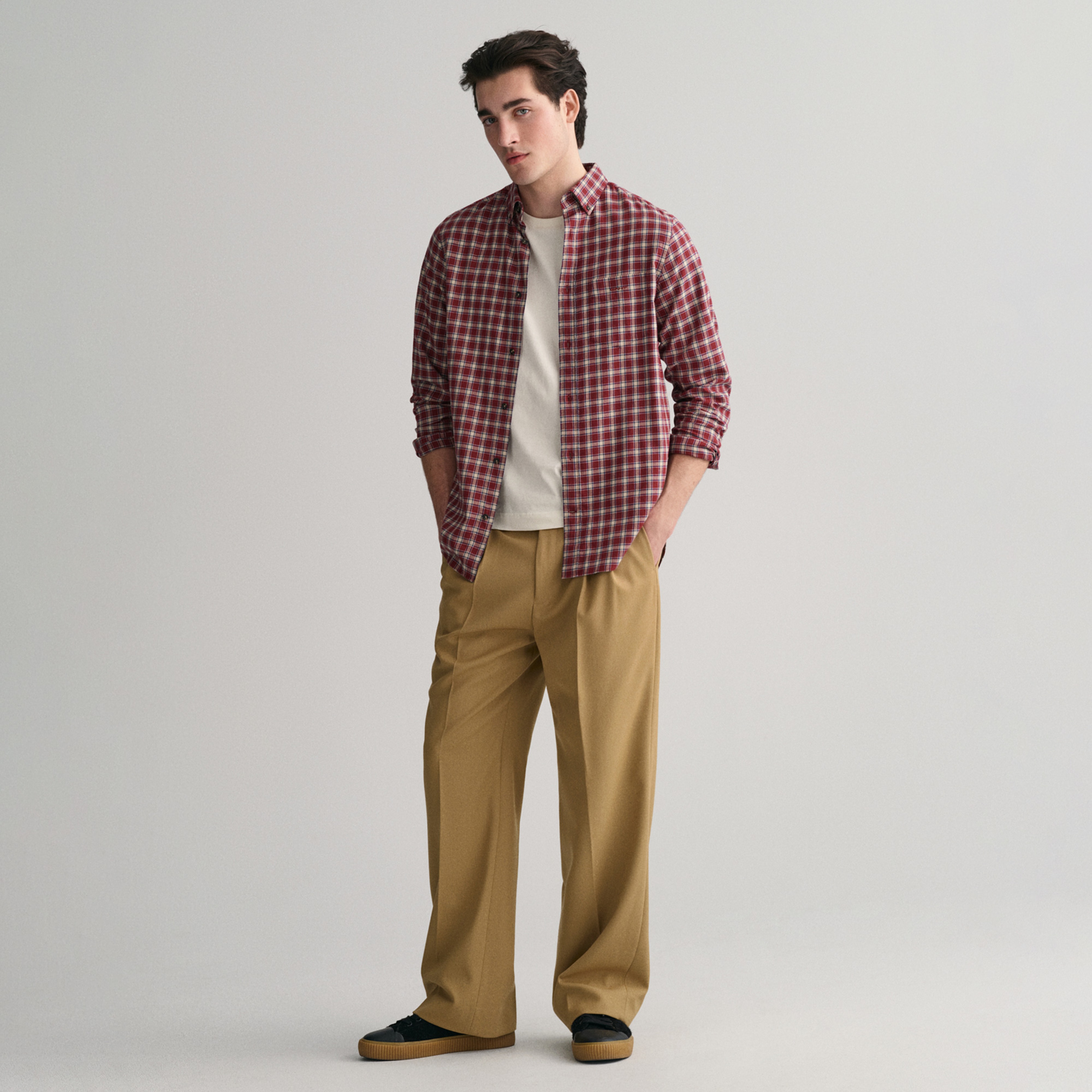 GANT Erkek Bordo Regular Fit Düğmeli Yaka Kareli Gömlek