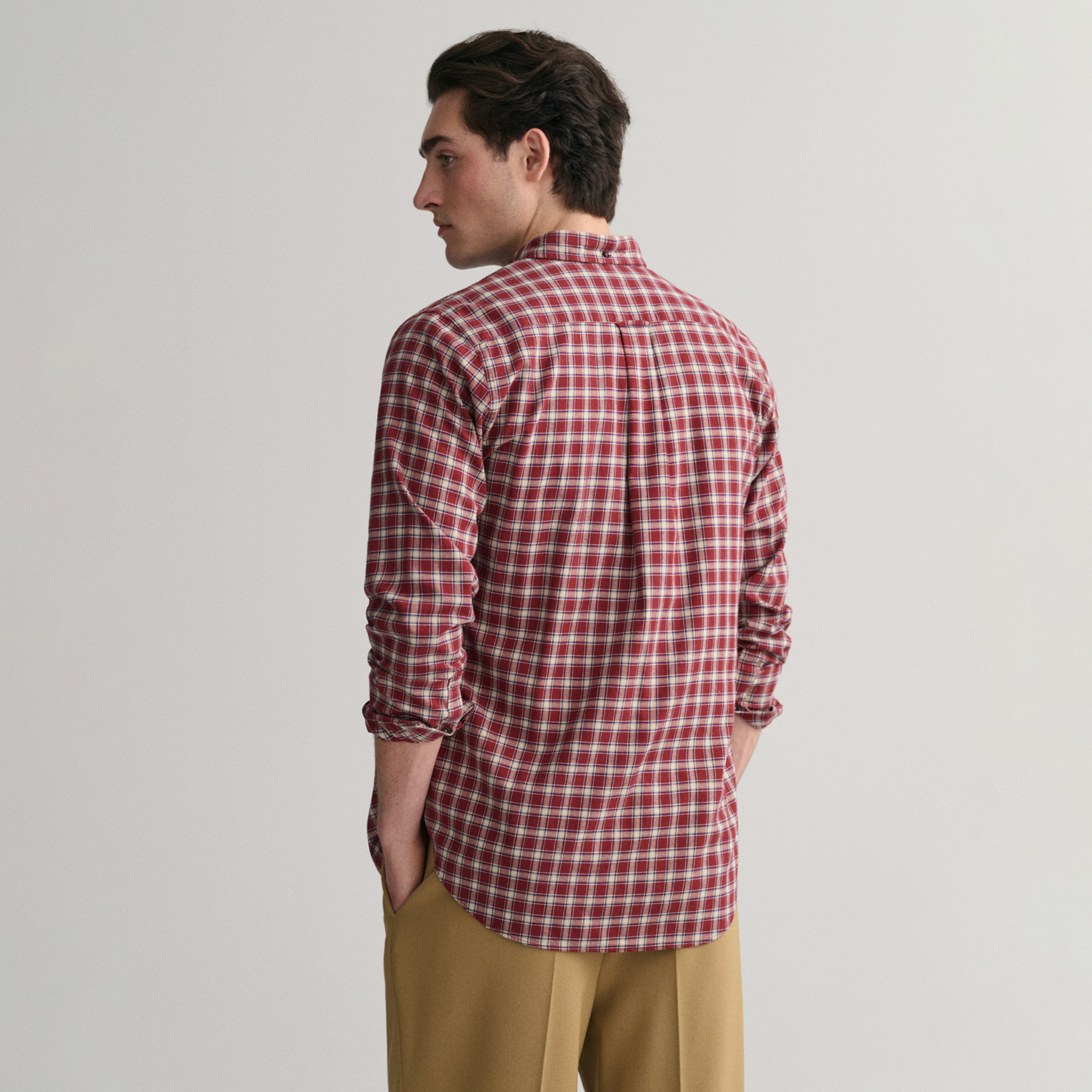 GANT Erkek Bordo Regular Fit Düğmeli Yaka Kareli Gömlek