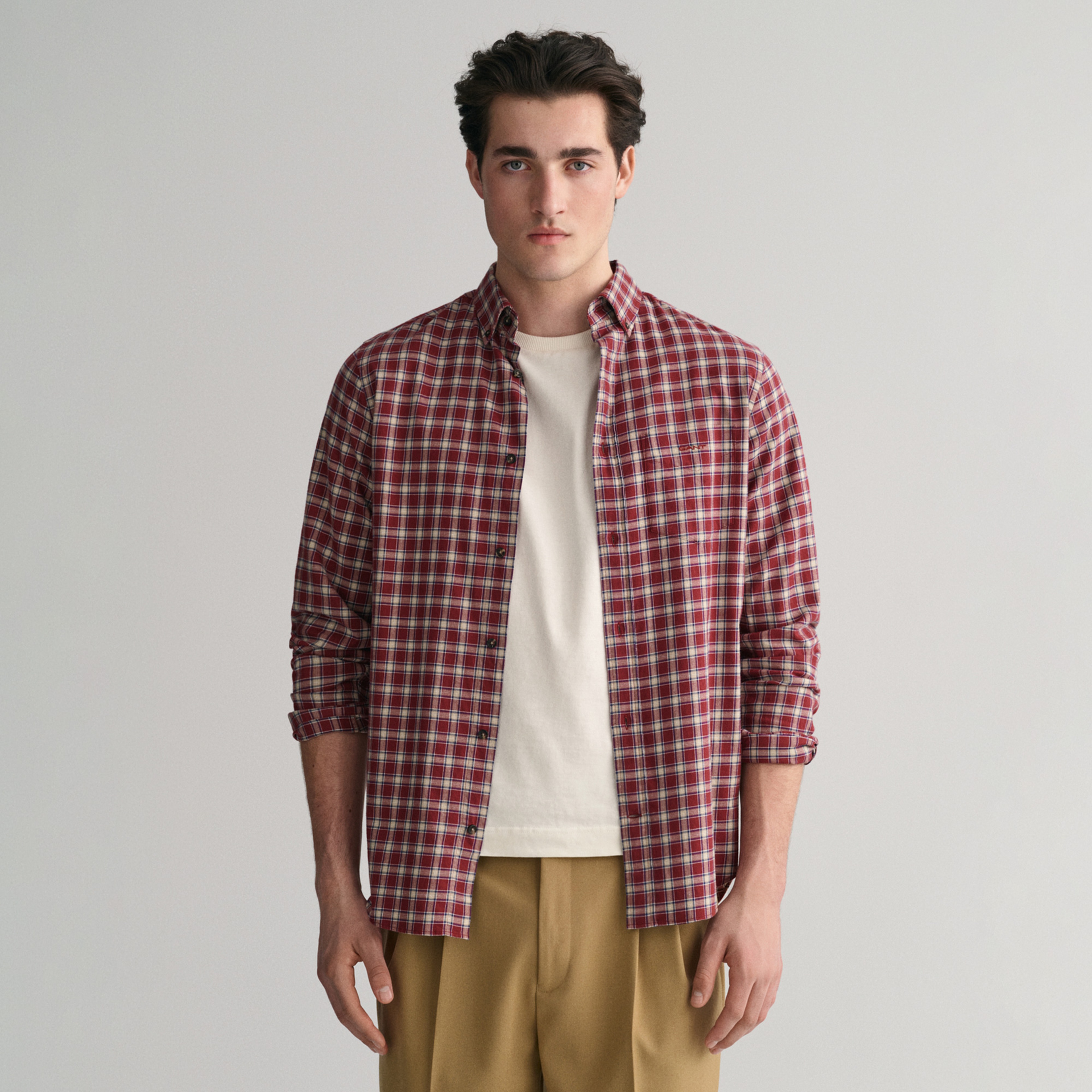 GANT Erkek Bordo Regular Fit Düğmeli Yaka Kareli Gömlek