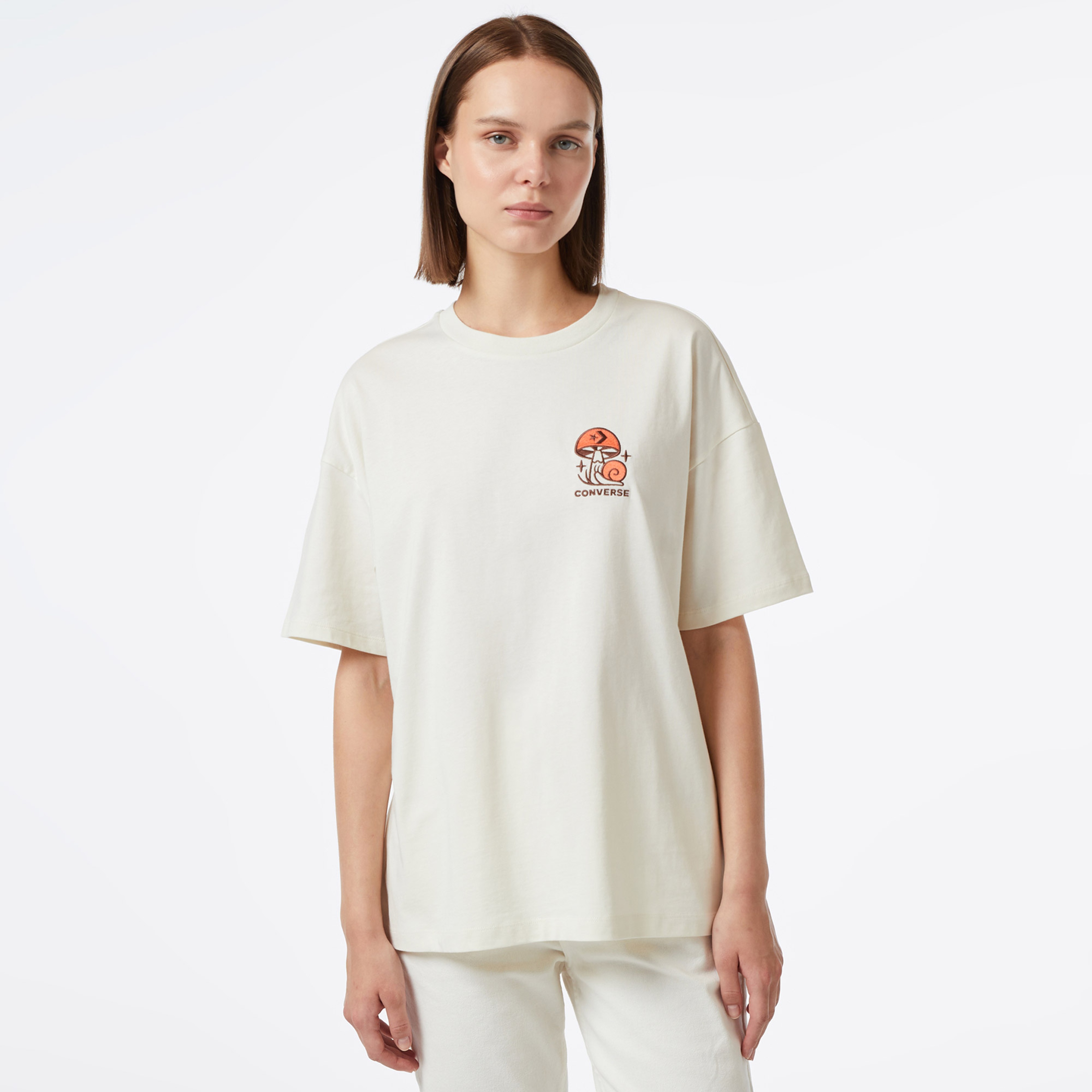 Converse Mushroom Graphic Oversize Fit Kadın Siyah T-Shirt
