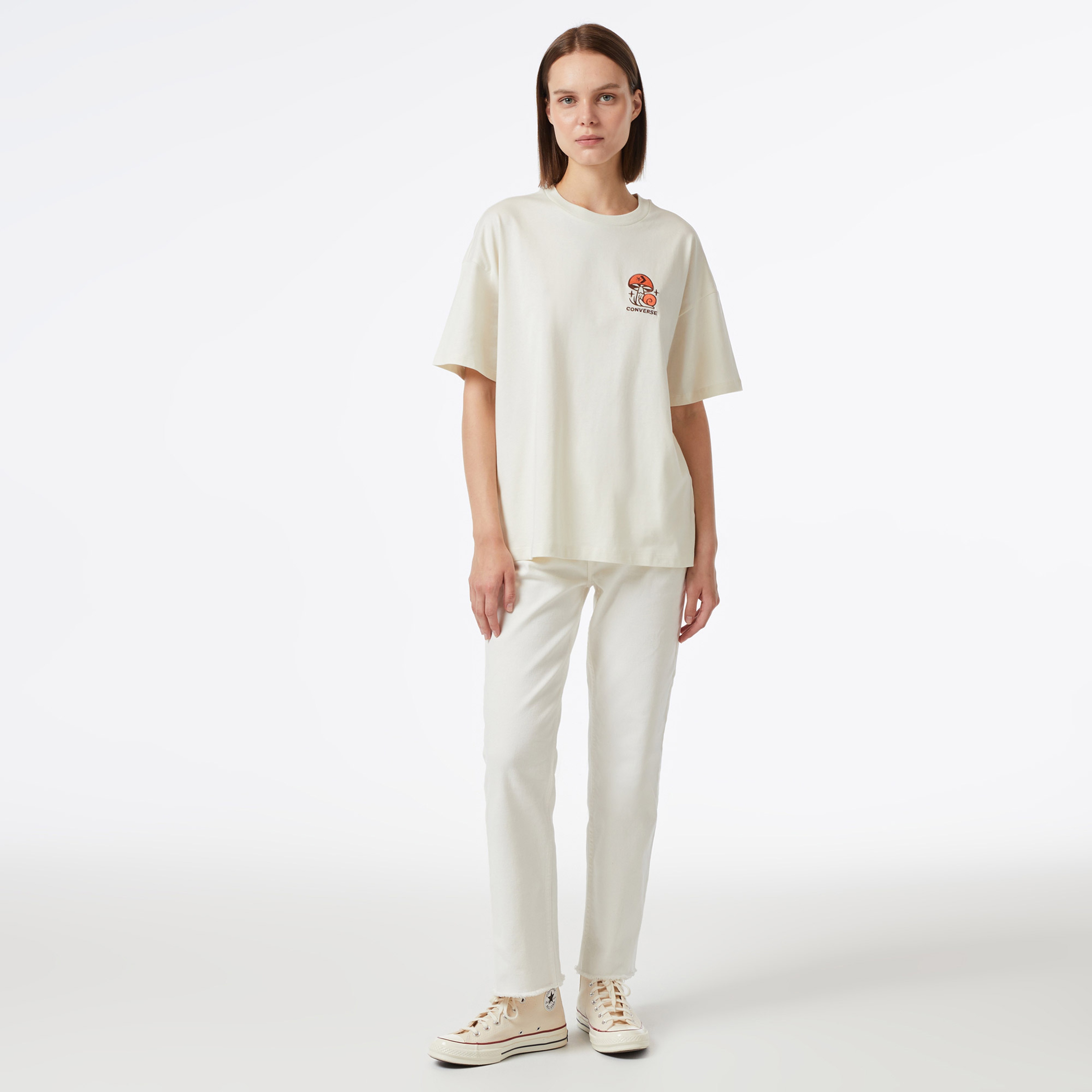 Converse Mushroom Graphic Oversize Fit Kadın Siyah T-Shirt