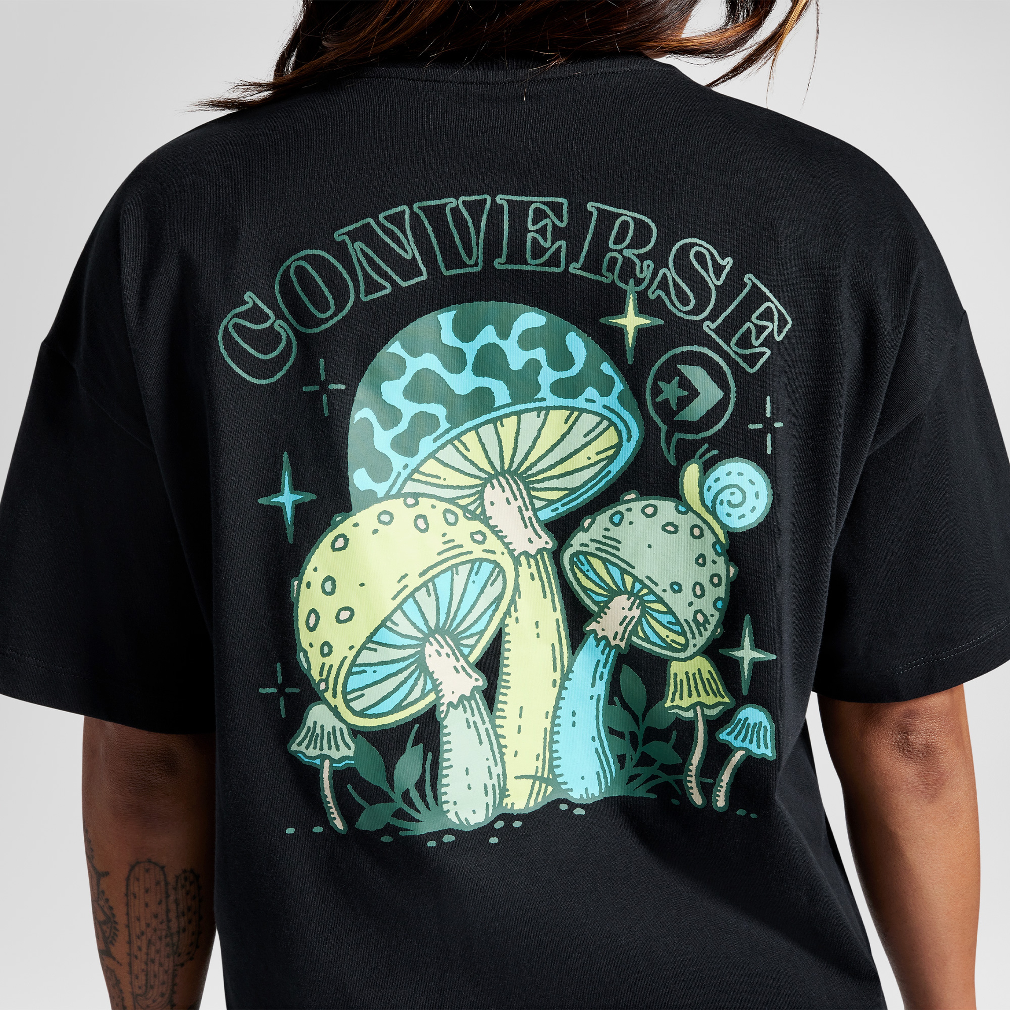 Converse Mushroom Graphic Oversize Fit Kadın Siyah T-Shirt