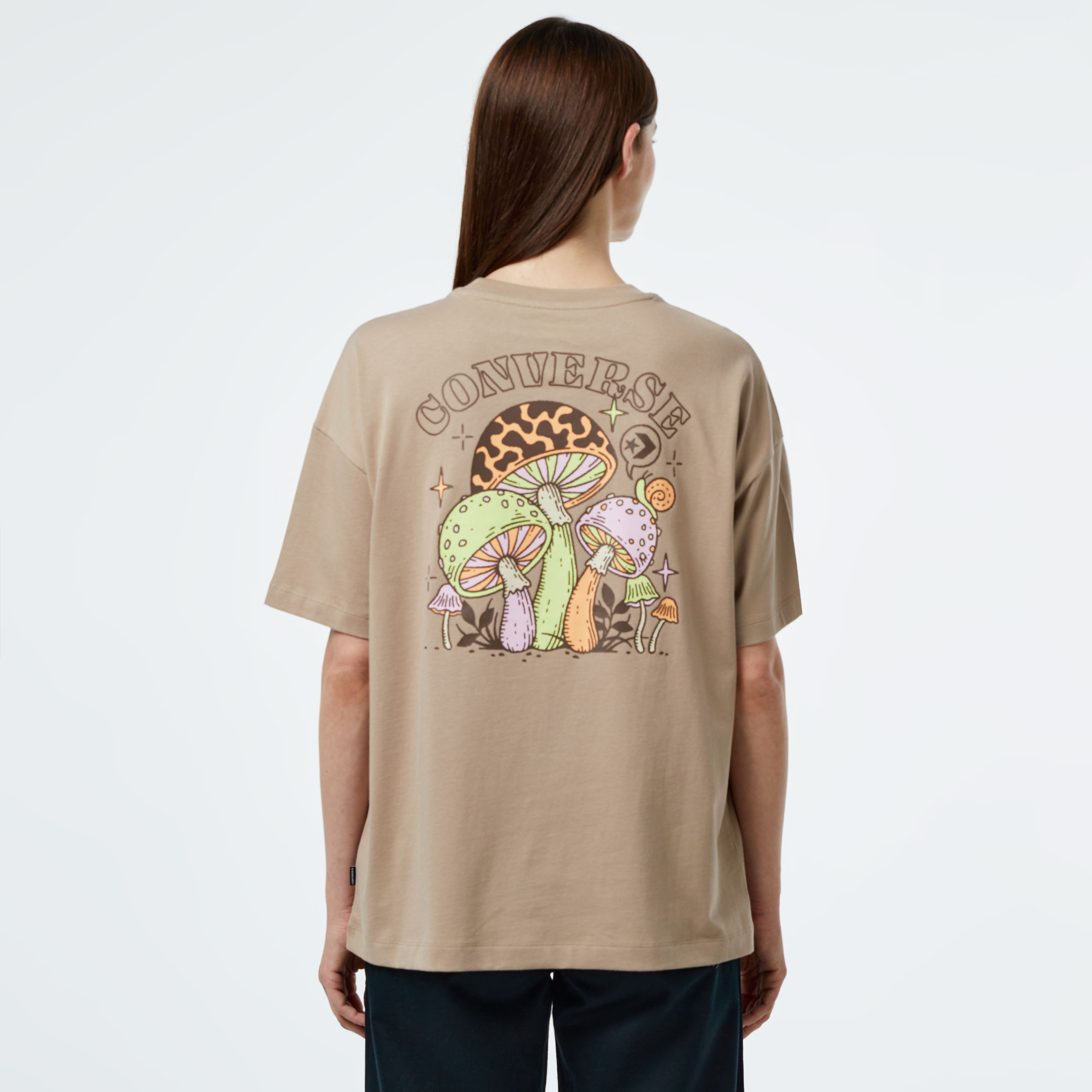 Converse Mushroom Graphic Oversize Fit Kadın Siyah T-Shirt